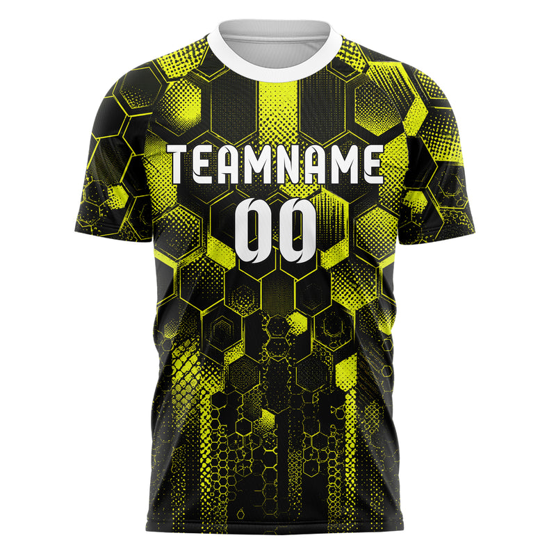 Schwarz neonfarbenes Rauten hexagonale Panels Design 01-0190 individuelles Fußballtrikot front
