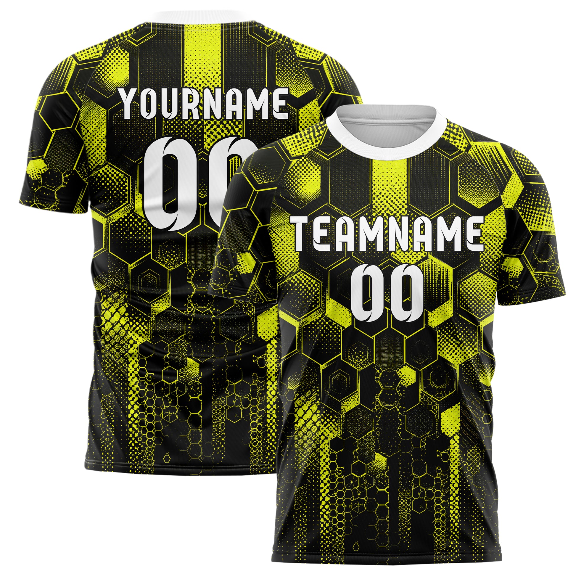 Schwarz neonfarbenes Rauten hexagonale Panels Design 01-0190 individuelles Fußballtrikot main