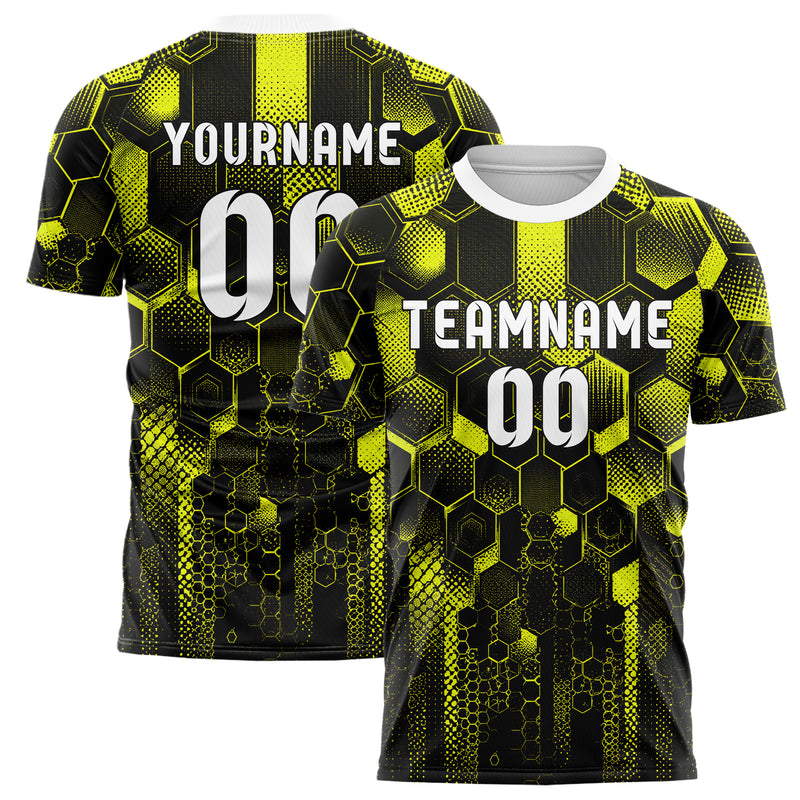 Schwarz neonfarbenes Rauten hexagonale Panels Design 01-0190 individuelles Fußballtrikot main
