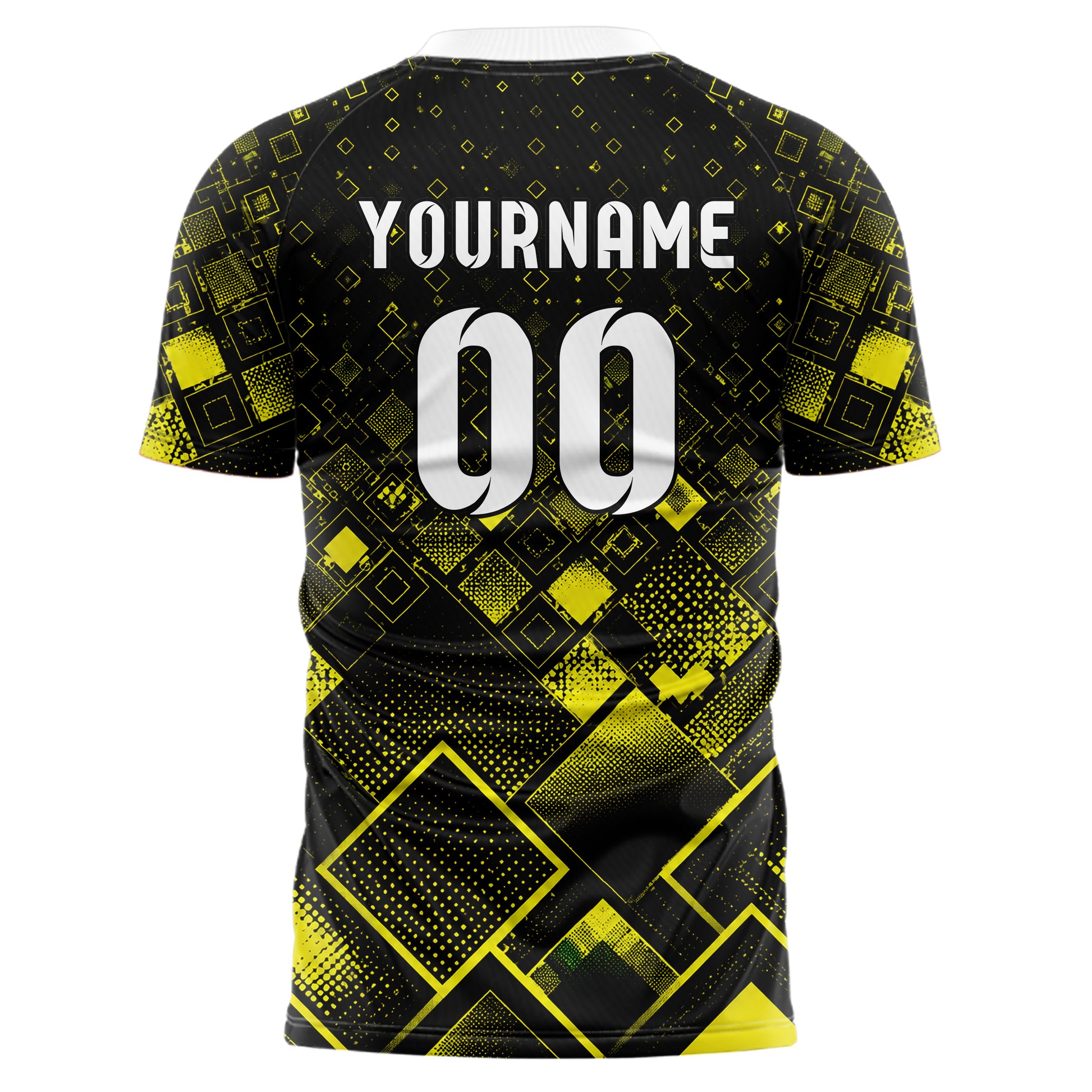 Schwarz neonfarbenes Rauten Micro to Macro Gradient Design 01-0028 individuelles Fußballtrikot back