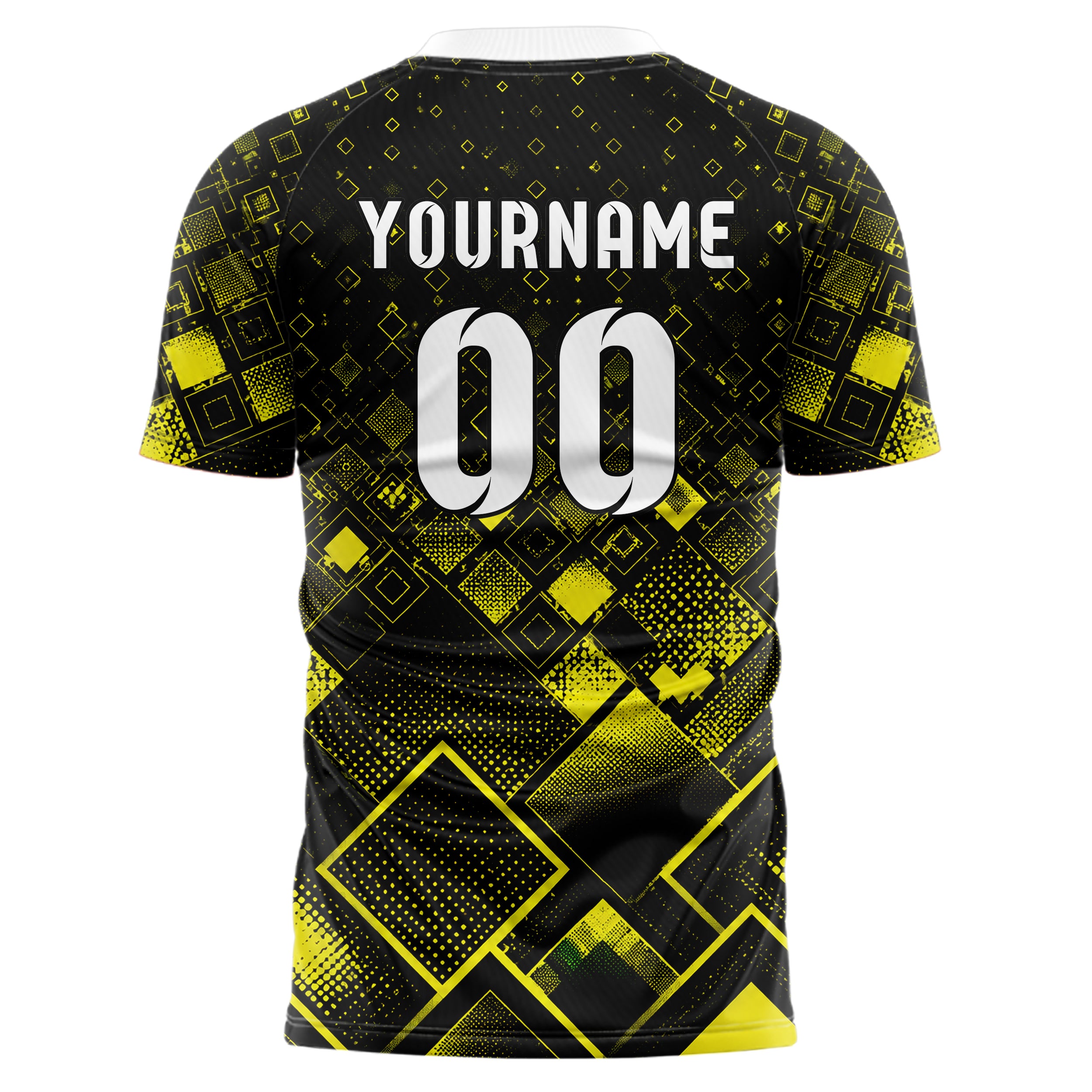 Schwarz neonfarbenes Rauten Micro to Macro Gradient Design 01-0028 individuelles Fußballtrikot back