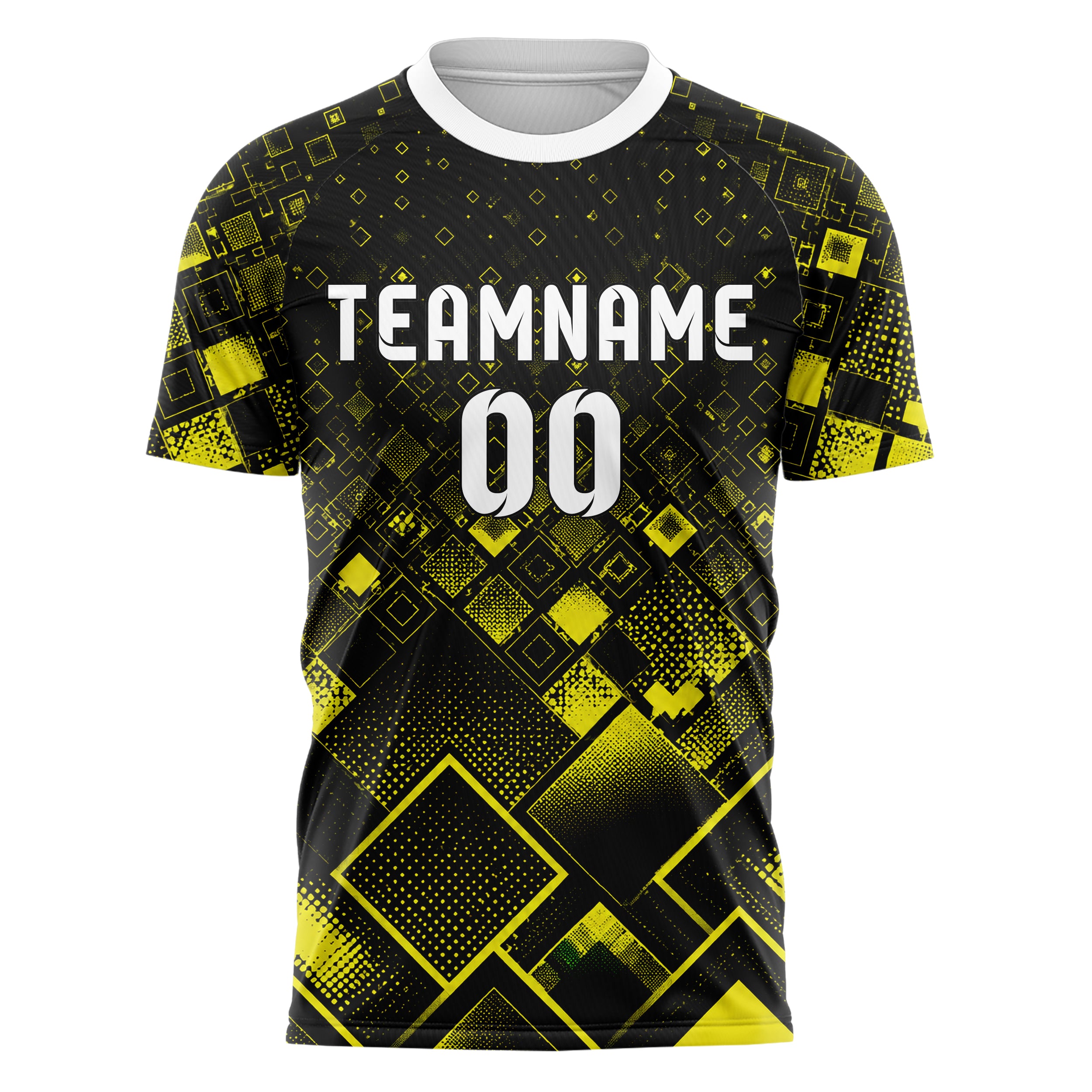 Schwarz neonfarbenes Rauten Micro to Macro Gradient Design 01-0028 individuelles Fußballtrikot front