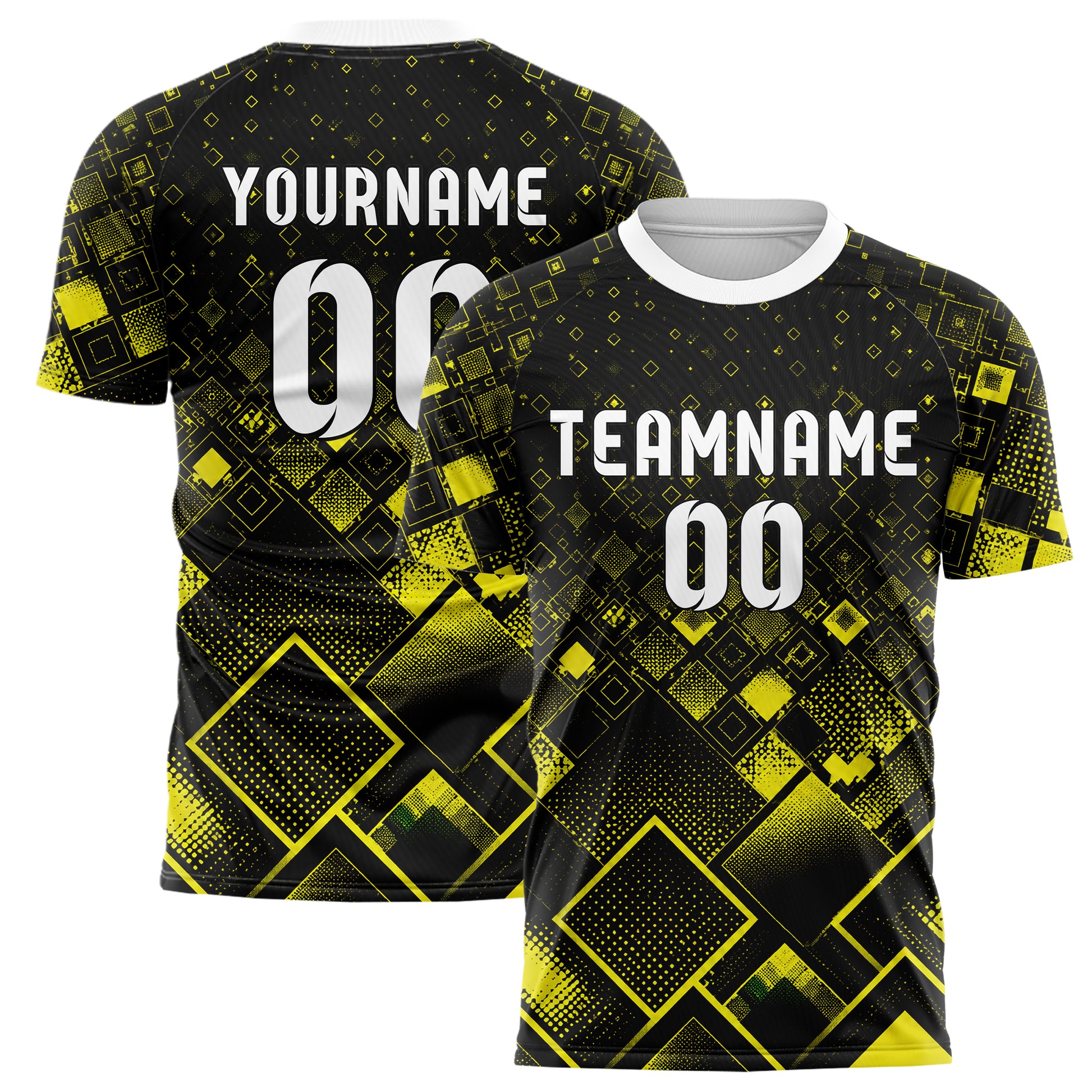 Schwarz neonfarbenes Rauten Micro to Macro Gradient Design 01-0028 individuelles Fußballtrikot main