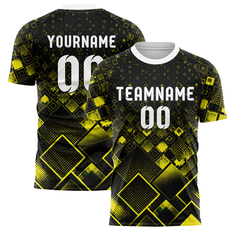Schwarz neonfarbenes Rauten Micro to Macro Gradient Design 01-0028 individuelles Fußballtrikot main