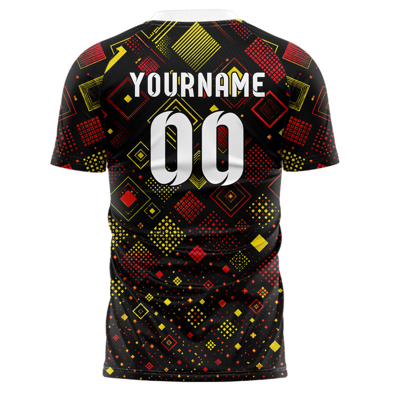 Schwarz lebendiges Rauten Square Grid Design 01-0101 individuelles Fußballtrikot back