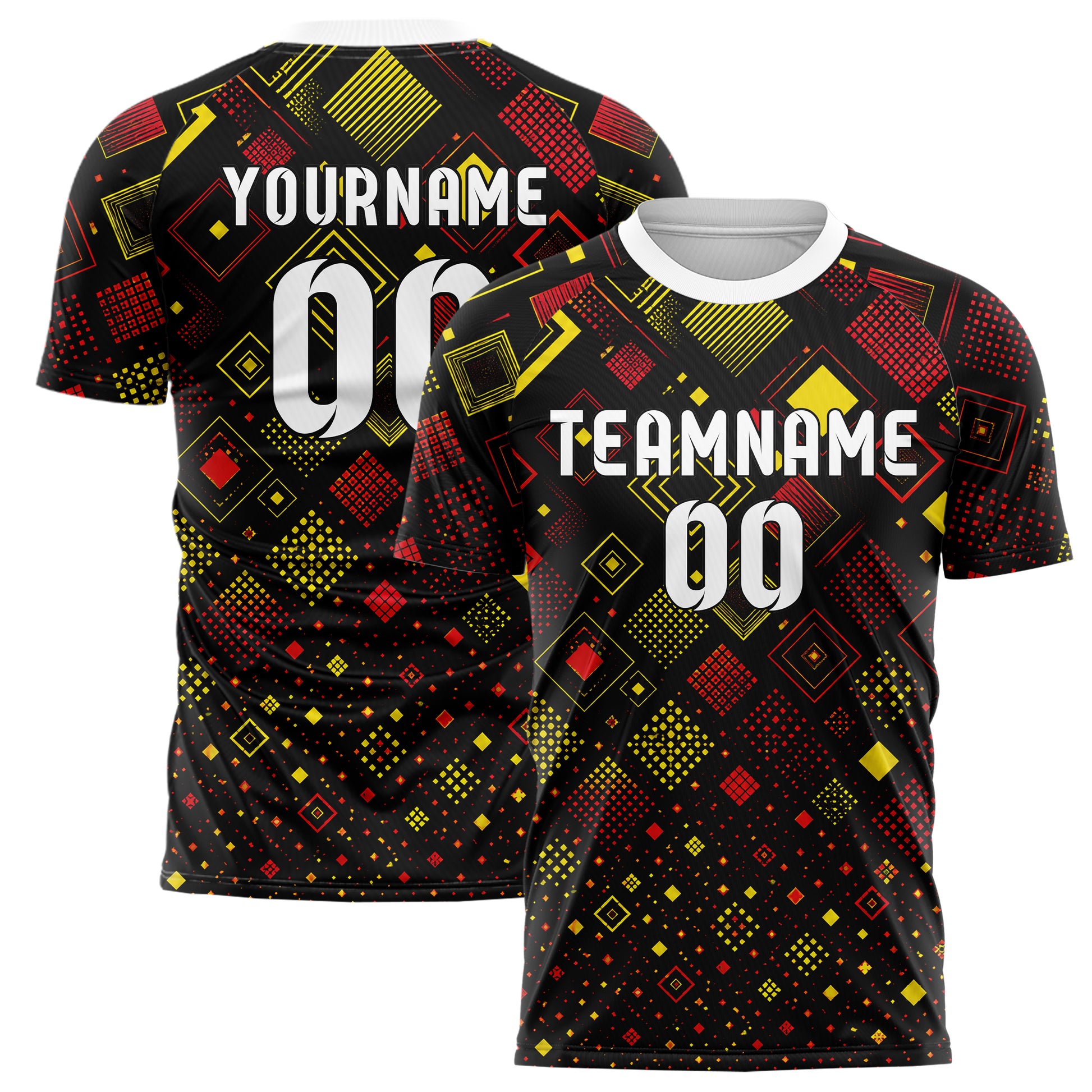 Schwarz lebendiges Rauten Square Grid Design 01-0101 individuelles Fußballtrikot main