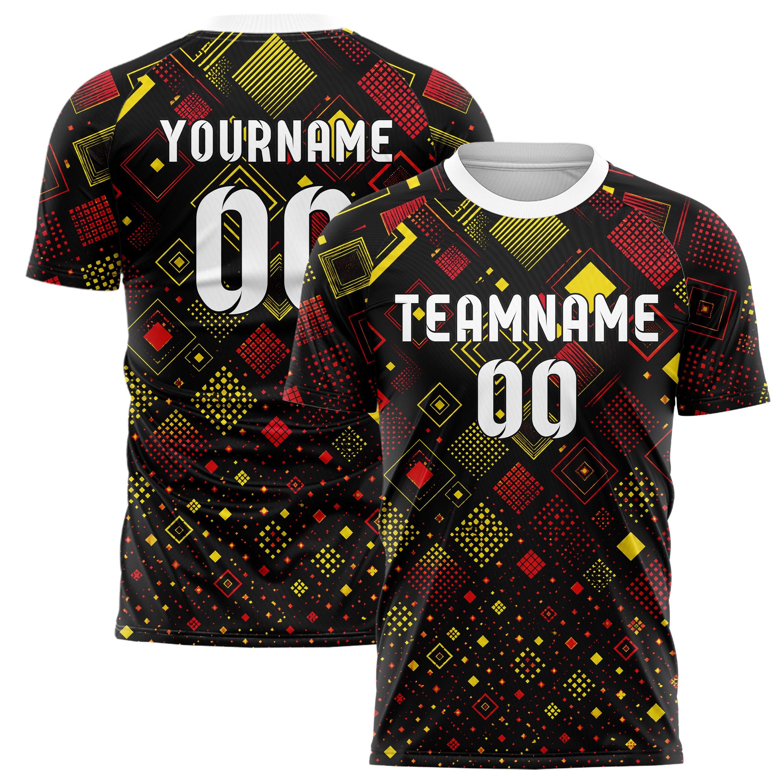 Schwarz lebendiges Rauten Square Grid Design 01-0101 individuelles Fußballtrikot main