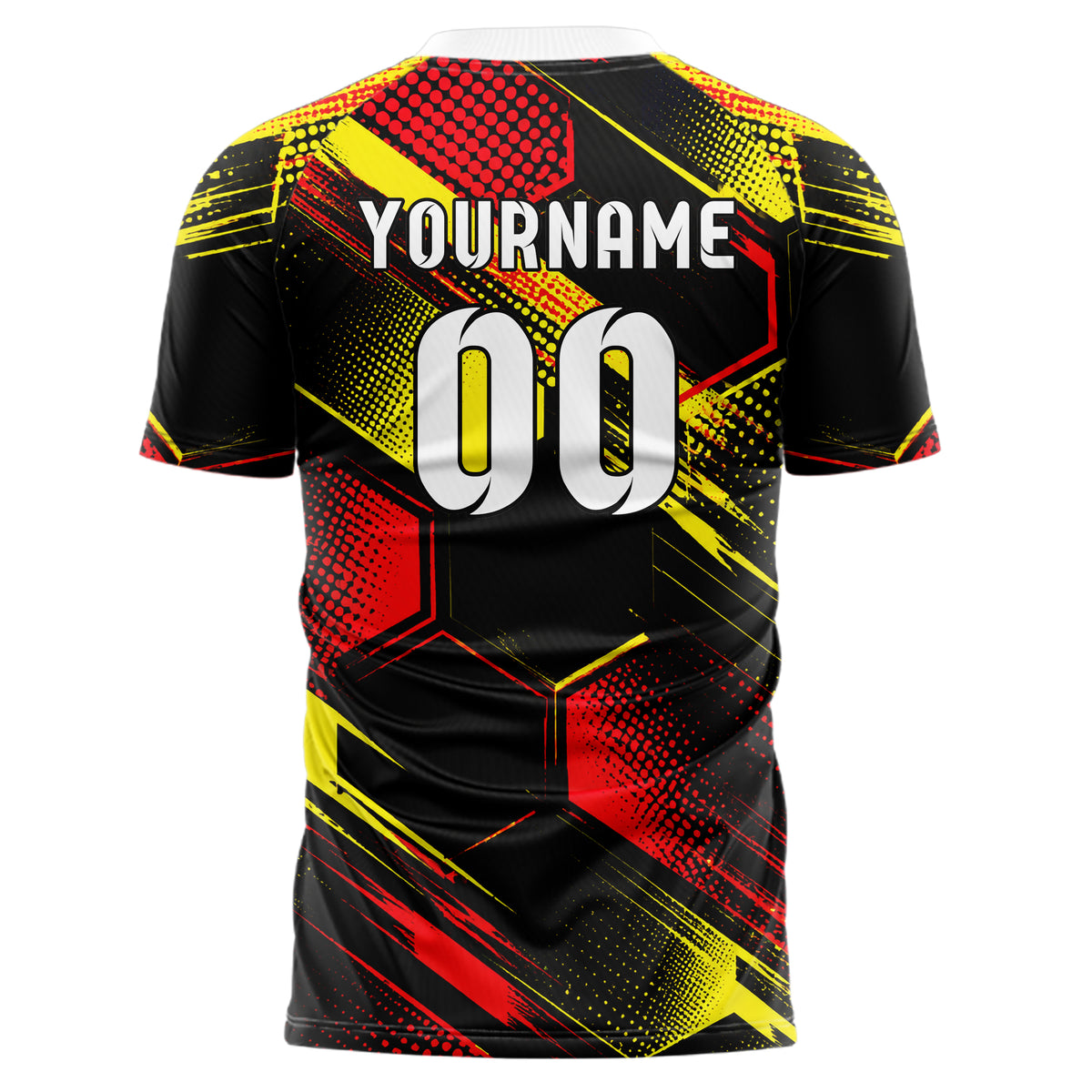 Schwarz lebendiges Rauten hexagonale Panels Design 01-0350 individuelles Fußballtrikot back