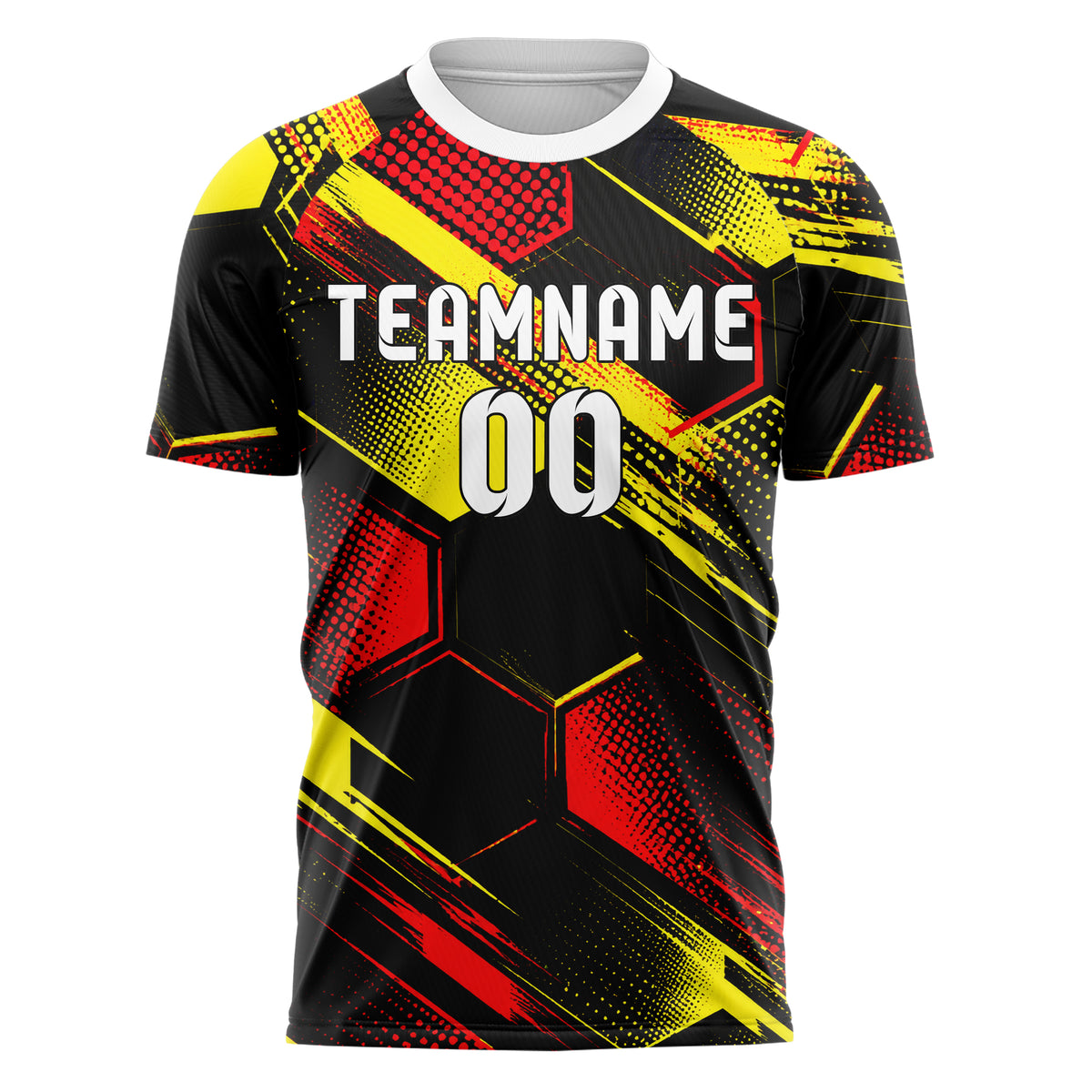 Schwarz lebendiges Rauten hexagonale Panels Design 01-0350 individuelles Fußballtrikot front