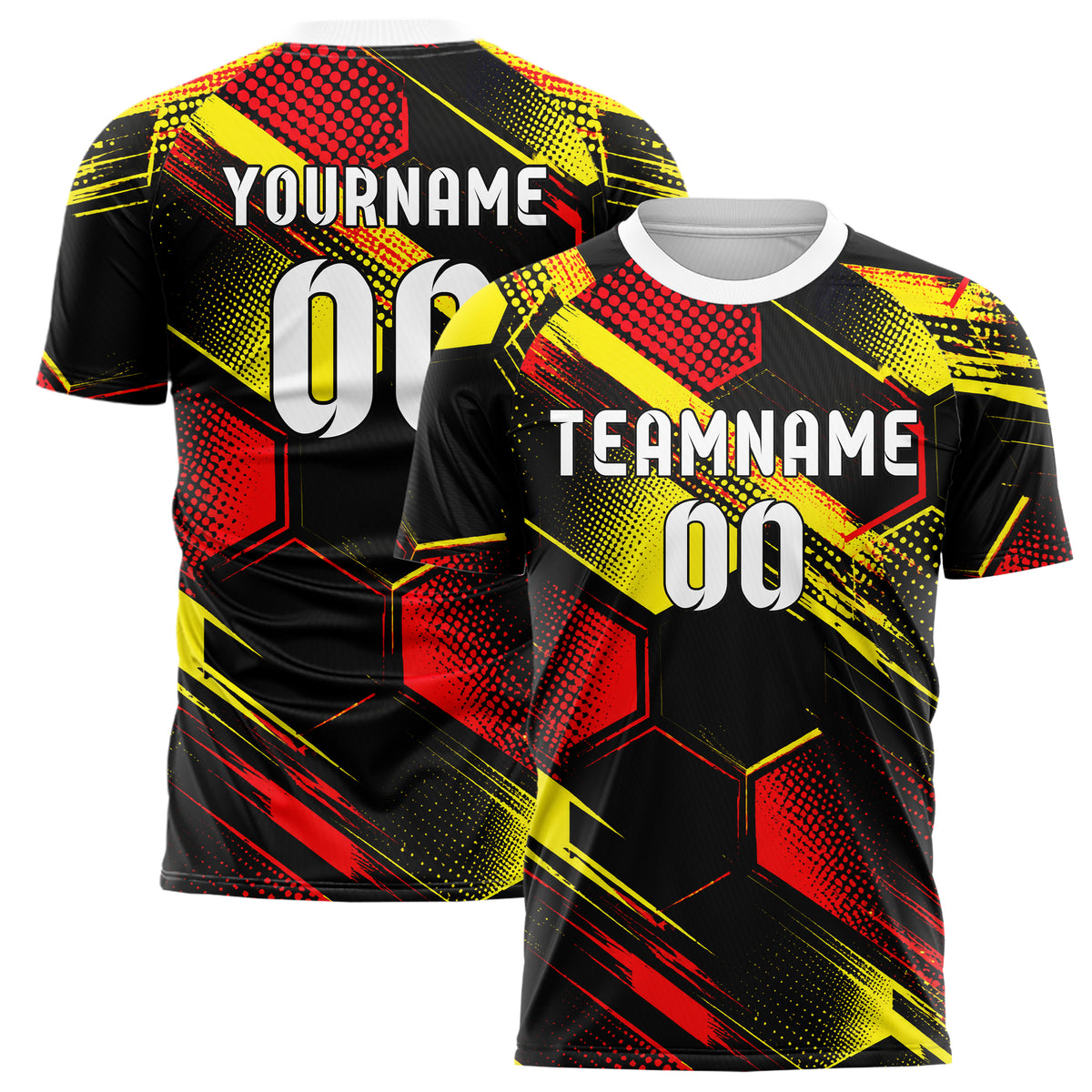 Schwarz lebendiges Rauten hexagonale Panels Design 01-0350 individuelles Fußballtrikot main