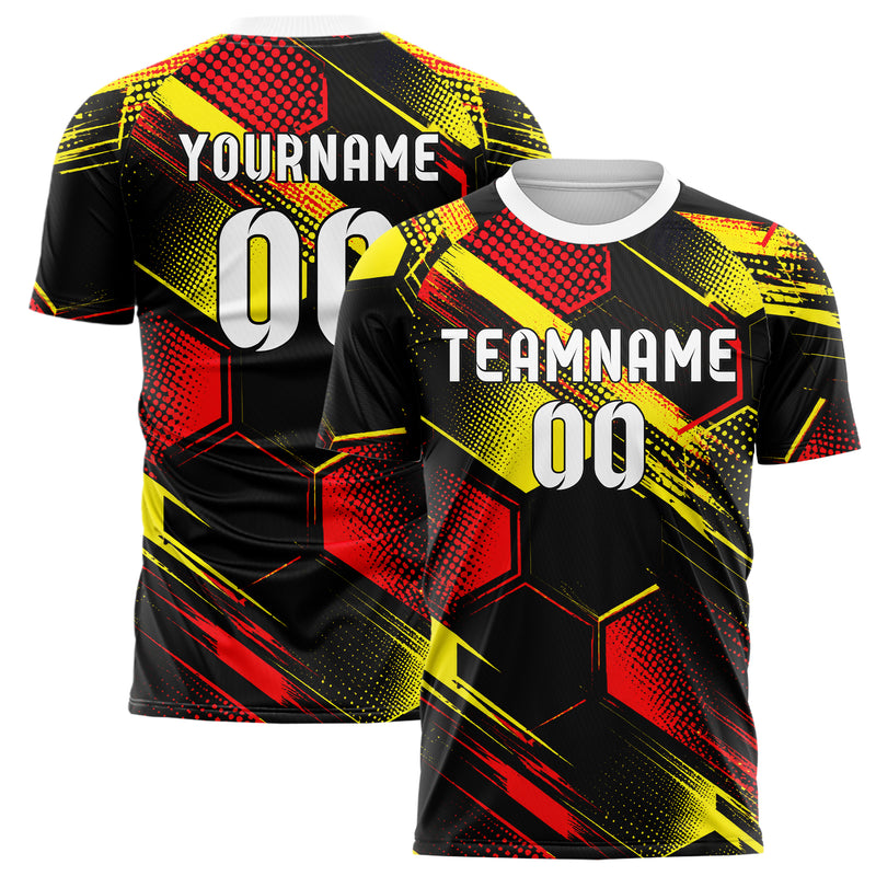Schwarz lebendiges Rauten hexagonale Panels Design 01-0350 individuelles Fußballtrikot main