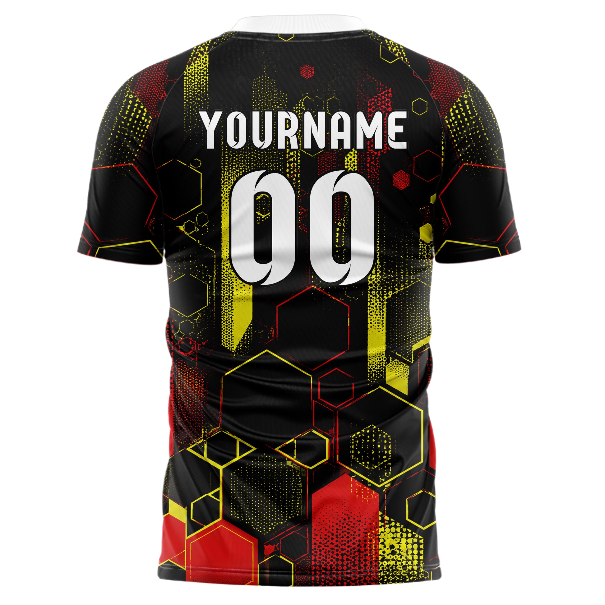 Schwarz lebendiges Rauten hexagonale Panels Design 01-0470 individuelles Fußballtrikot back