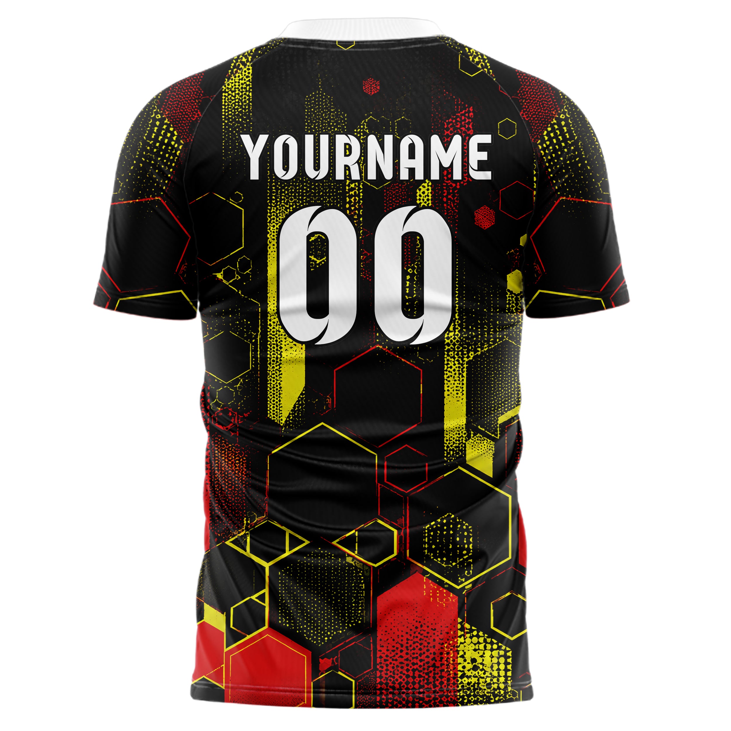 Schwarz lebendiges Rauten hexagonale Panels Design 01-0470 individuelles Fußballtrikot back