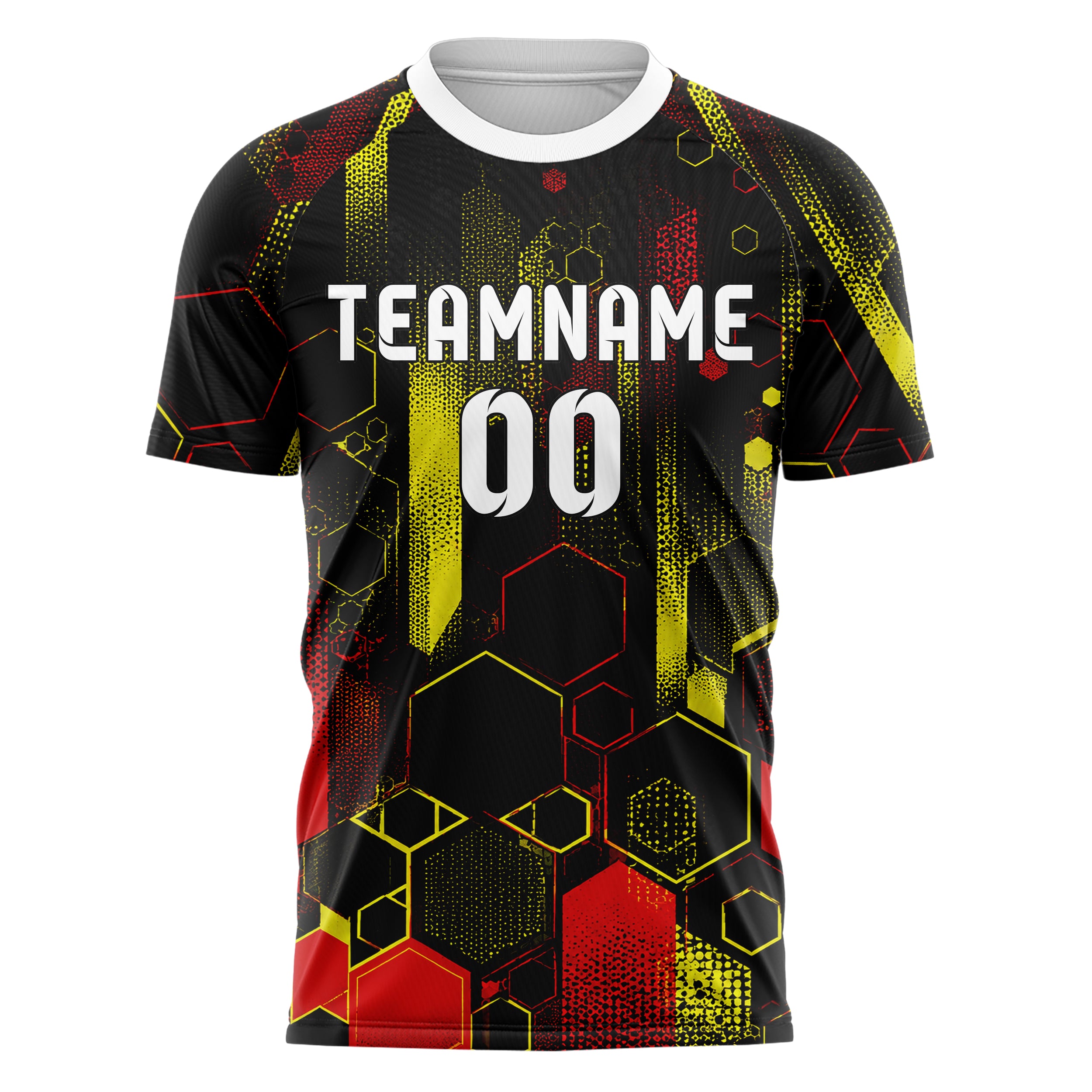 Schwarz lebendiges Rauten hexagonale Panels Design 01-0470 individuelles Fußballtrikot front