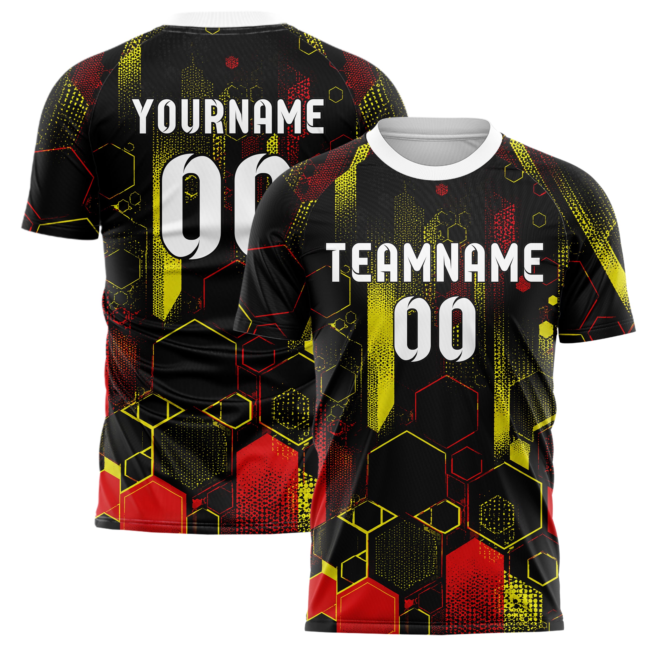 Schwarz lebendiges Rauten hexagonale Panels Design 01-0470 individuelles Fußballtrikot main