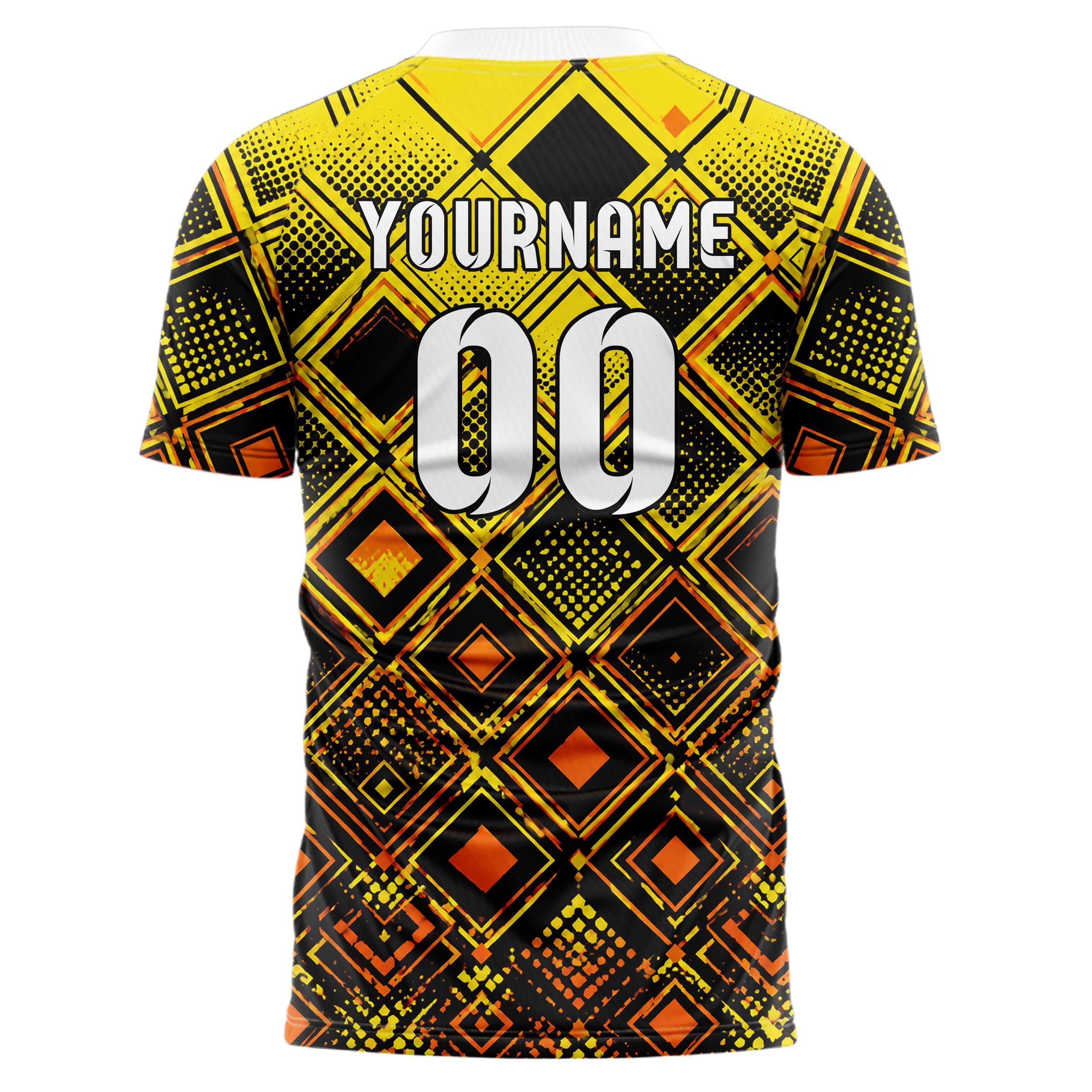Gelb lebendiges Rauten Square Grid Design 01-0069 individuelles Fußballtrikot back