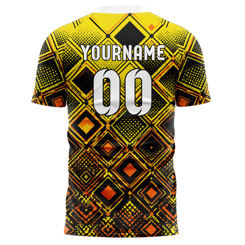 Gelb lebendiges Rauten Square Grid Design 01-0069 individuelles Fußballtrikot back