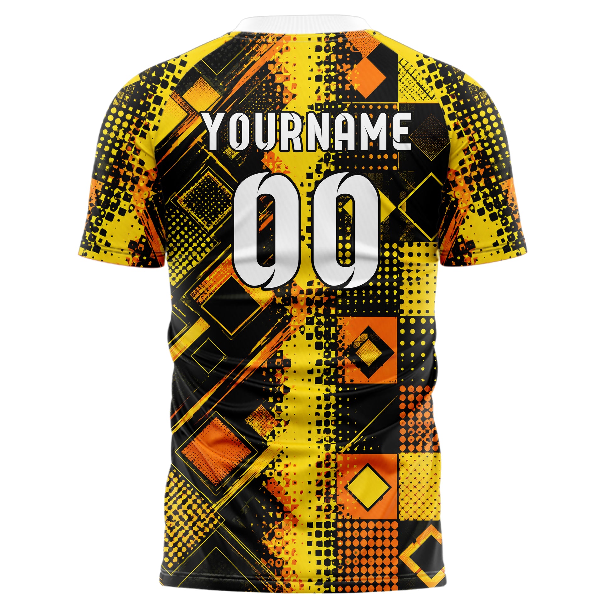 Gelb lebendiges Rauten Square Grid Design 01-0333 individuelles Fußballtrikot back