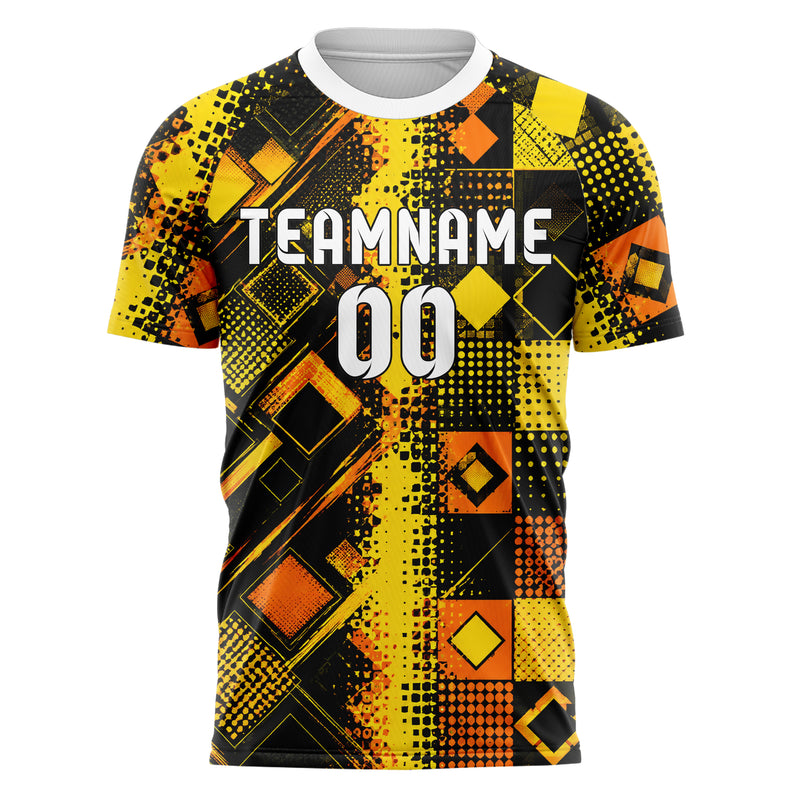 Gelb lebendiges Rauten Square Grid Design 01-0333 individuelles Fußballtrikot front