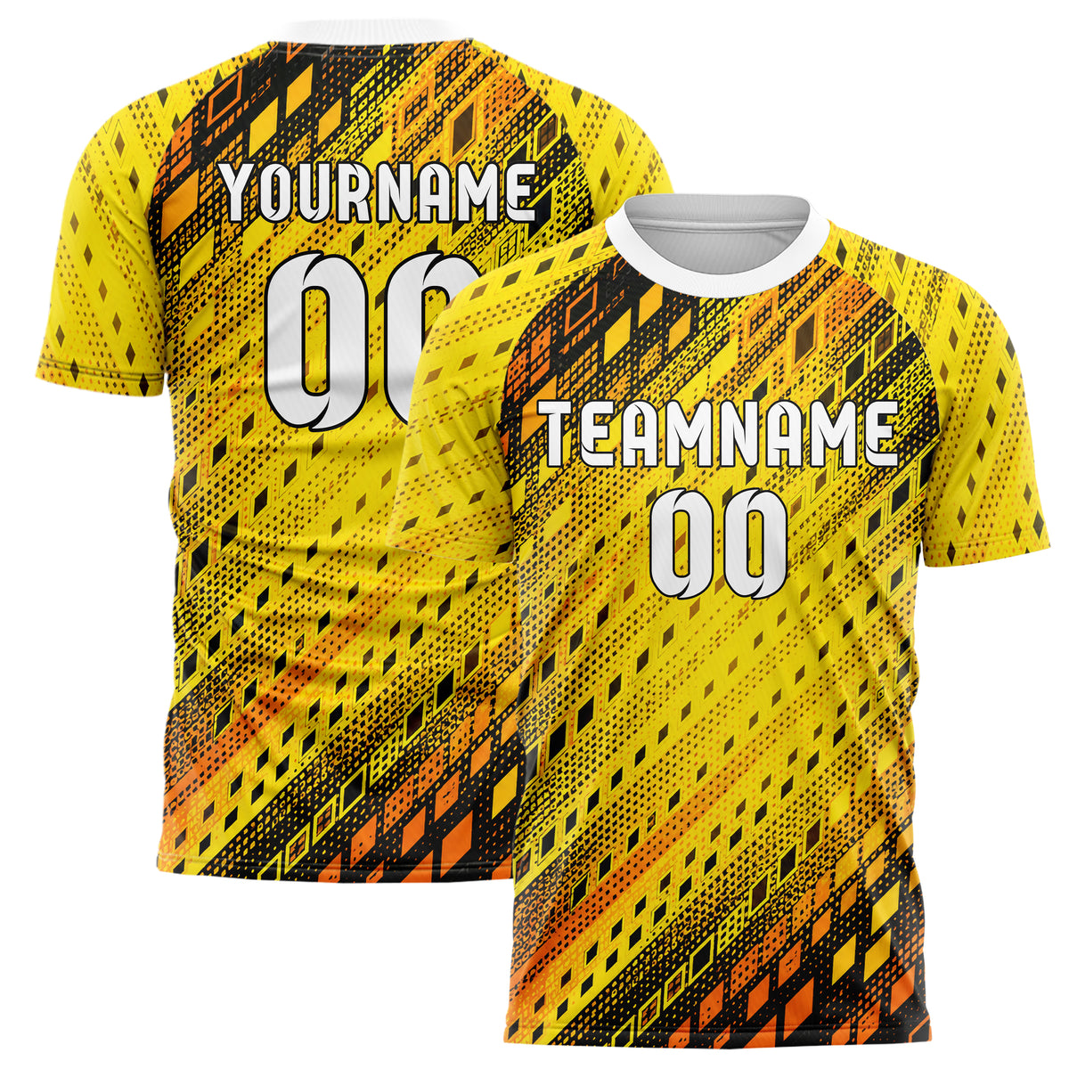 Gelb lebendiges Rauten radialer Center Fade Design 01-0297 individuelles Fußballtrikot main