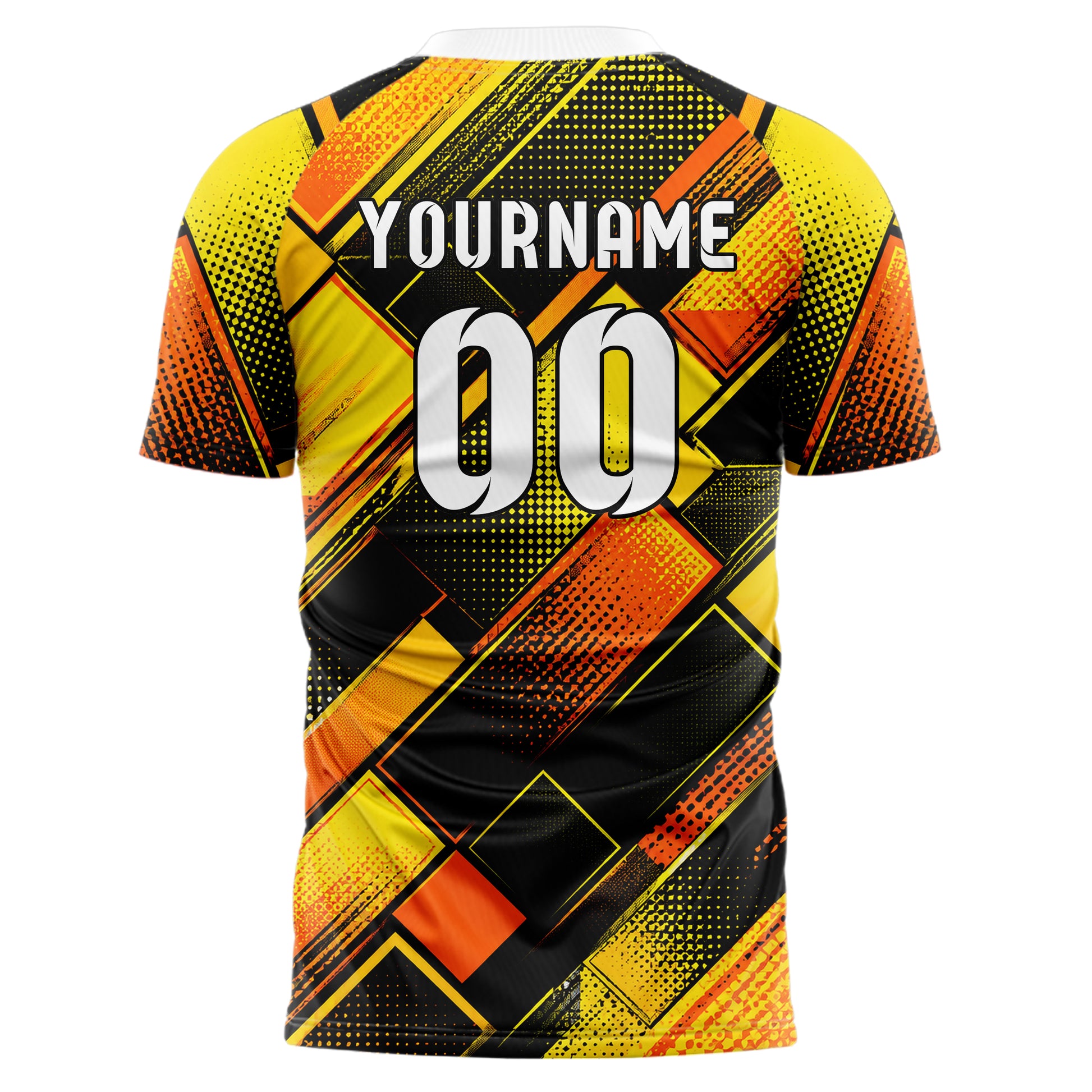 Gelb lebendiges Rauten diagonale Tessellation Design 01-0138 individuelles Fußballtrikot back