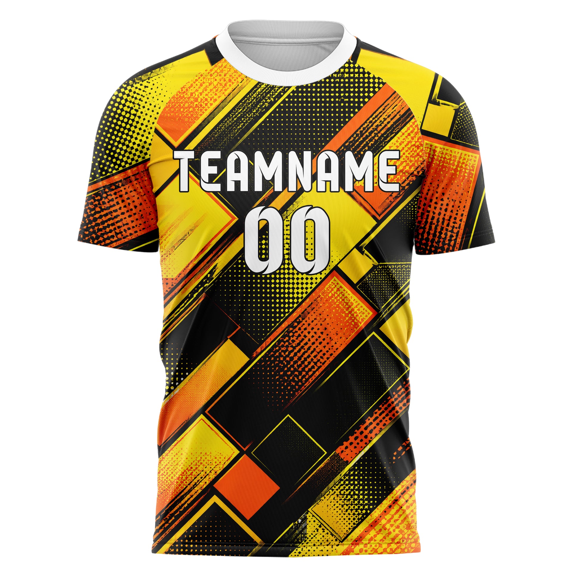 Gelb lebendiges Rauten diagonale Tessellation Design 01-0138 individuelles Fußballtrikot front