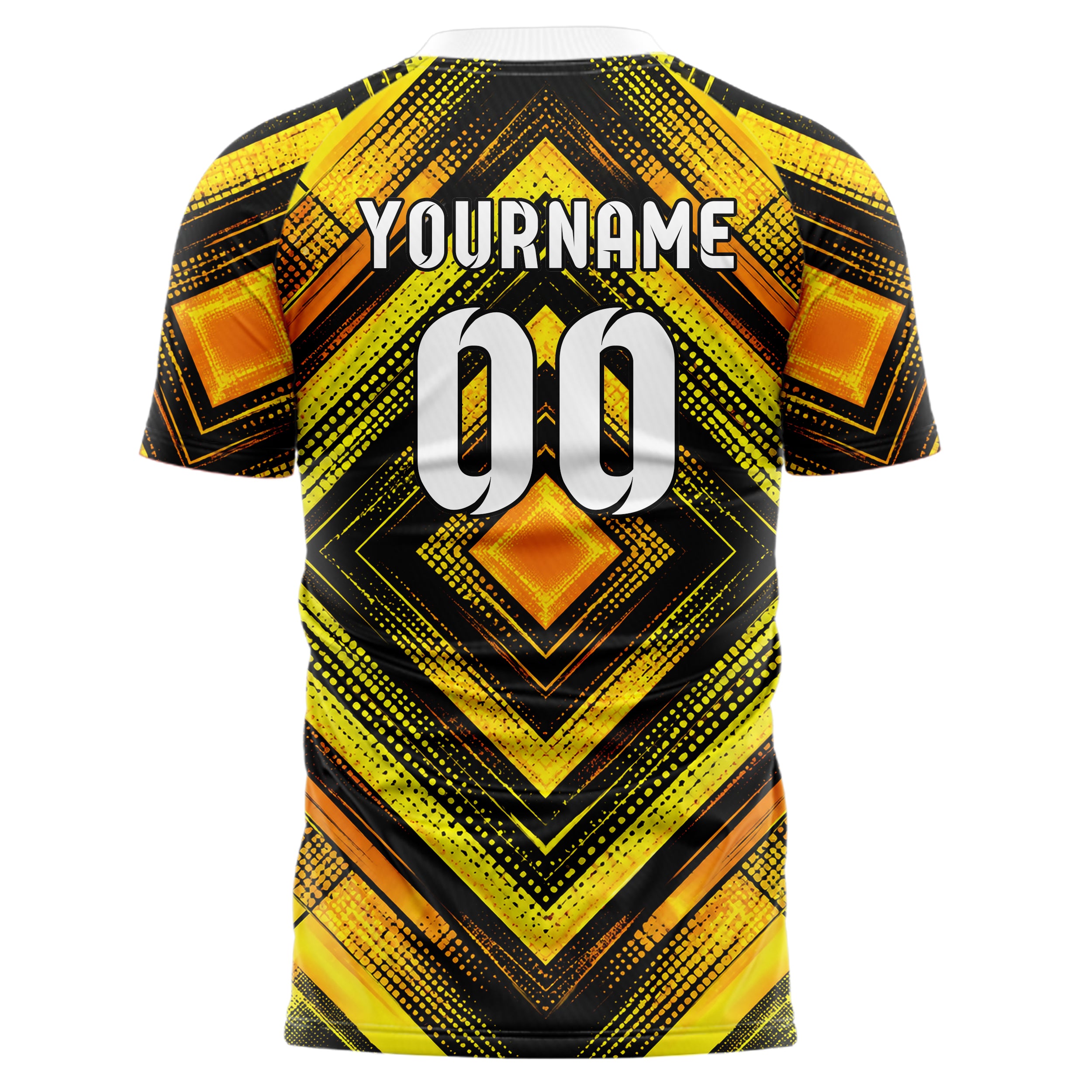 Gelb lebendiges Rauten diagonale Tessellation Design 01-0354 individuelles Fußballtrikot back