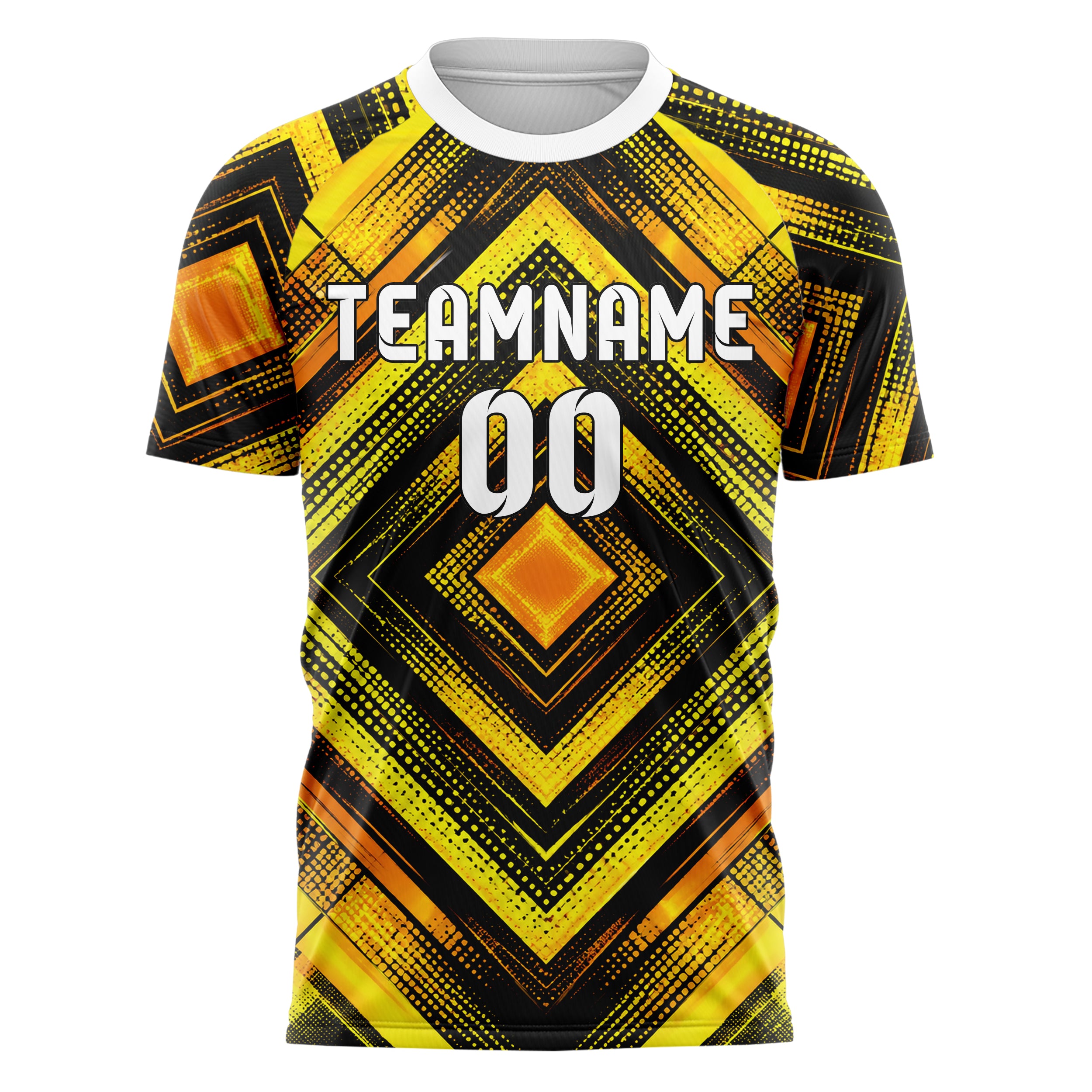 Gelb lebendiges Rauten diagonale Tessellation Design 01-0354 individuelles Fußballtrikot front
