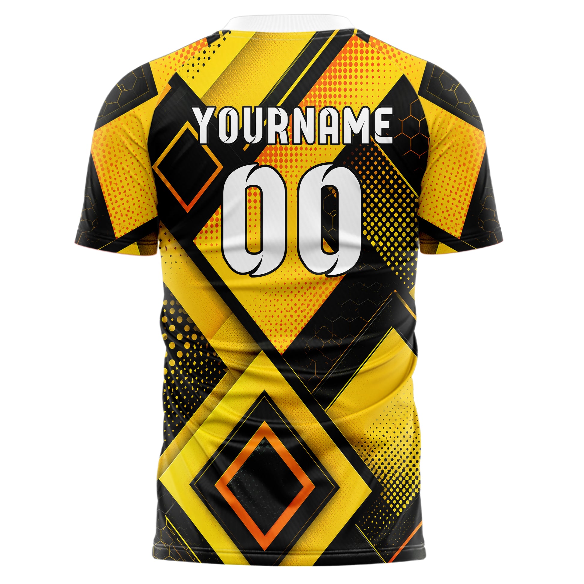 Gelb lebendiges Rauten Layered 3D Rhombus Design 01-0195 individuelles Fußballtrikot back