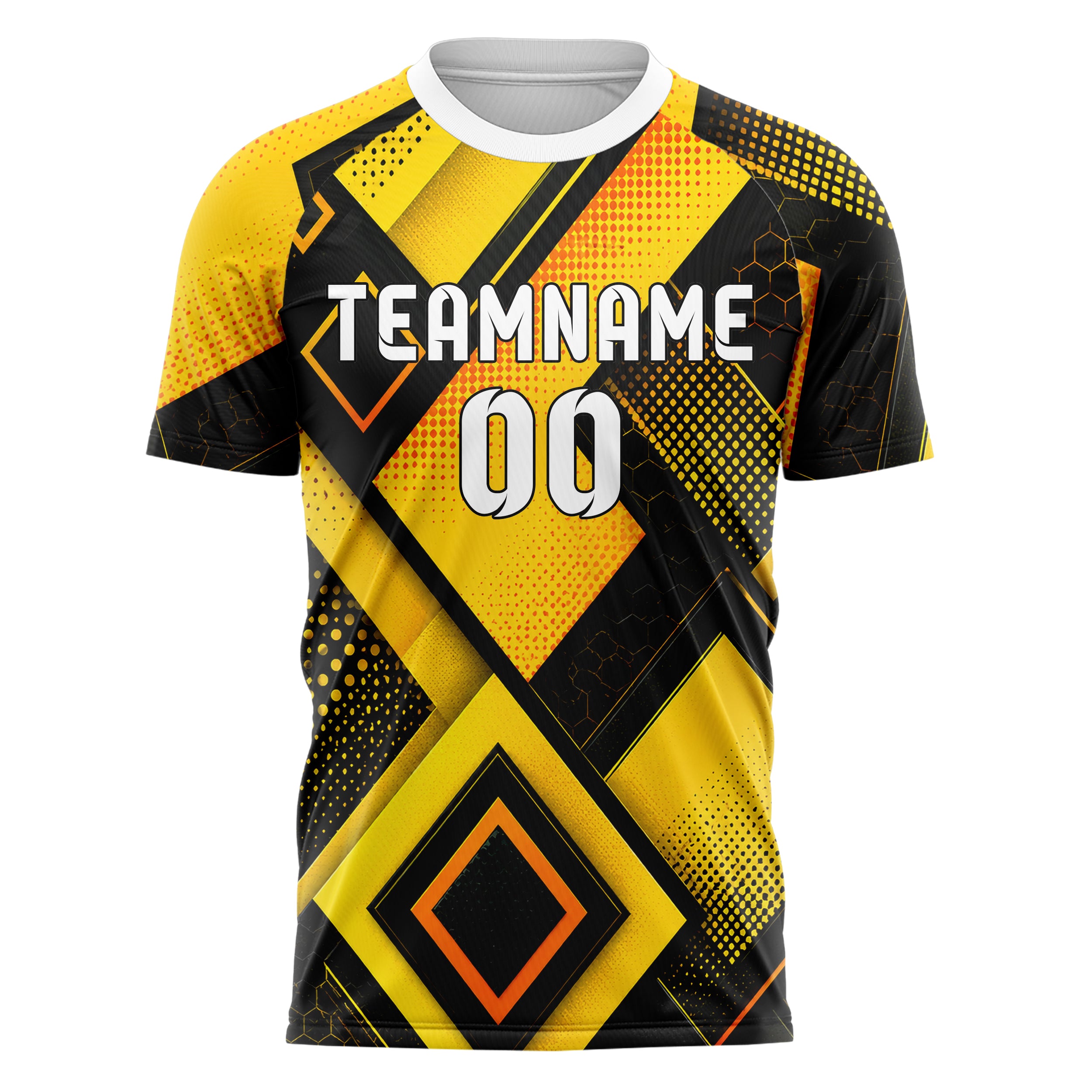 Gelb lebendiges Rauten Layered 3D Rhombus Design 01-0195 individuelles Fußballtrikot front