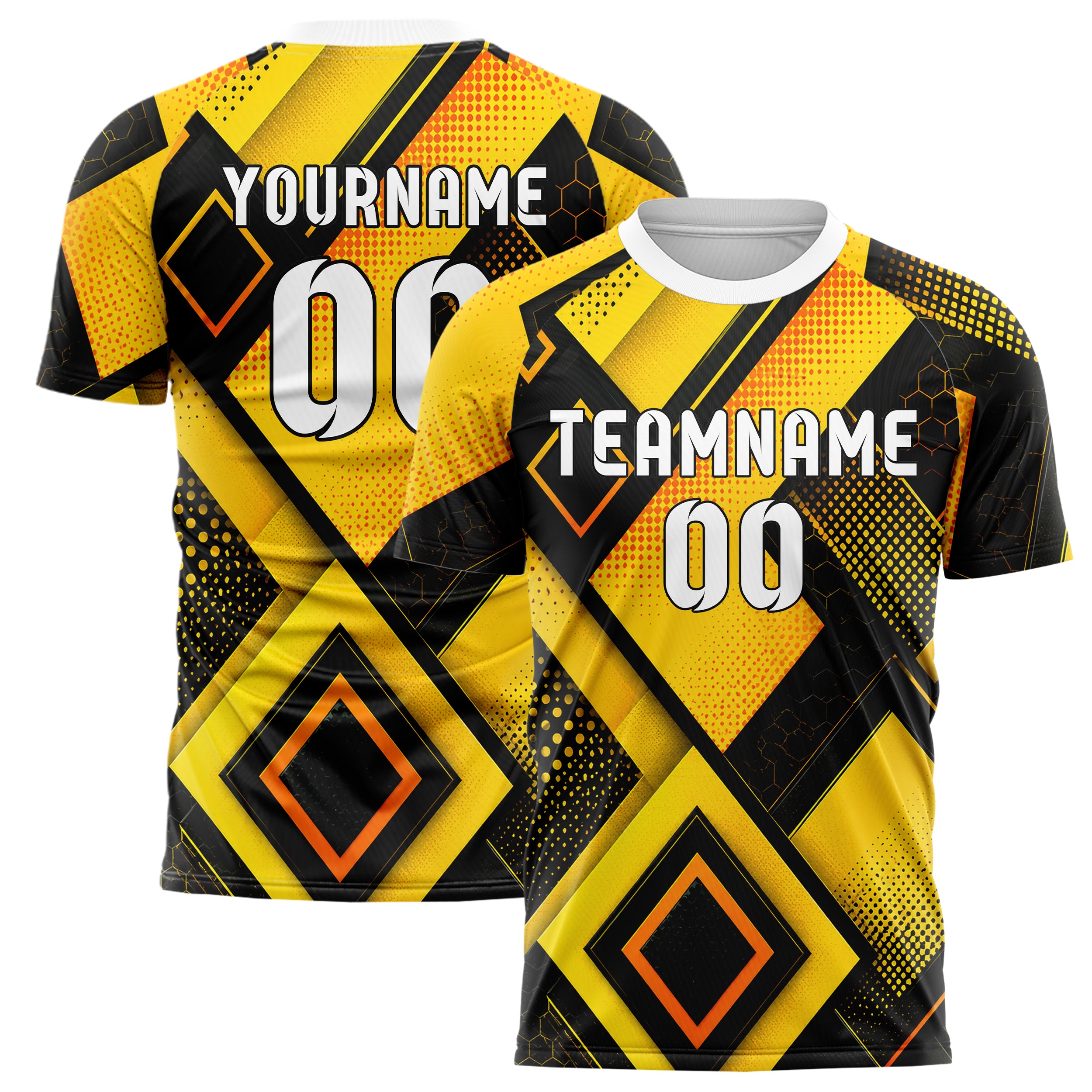 Gelb lebendiges Rauten Layered 3D Rhombus Design 01-0195 individuelles Fußballtrikot main