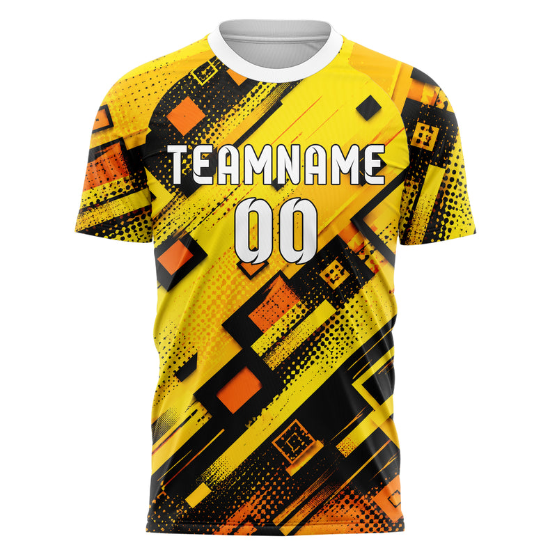 Gelb lebendiges Rauten Layered 3D Rhombus Design 01-0315 individuelles Fußballtrikot front