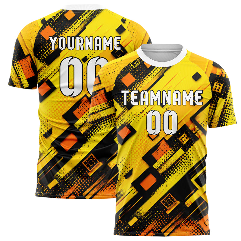 Gelb lebendiges Rauten Layered 3D Rhombus Design 01-0315 individuelles Fußballtrikot main