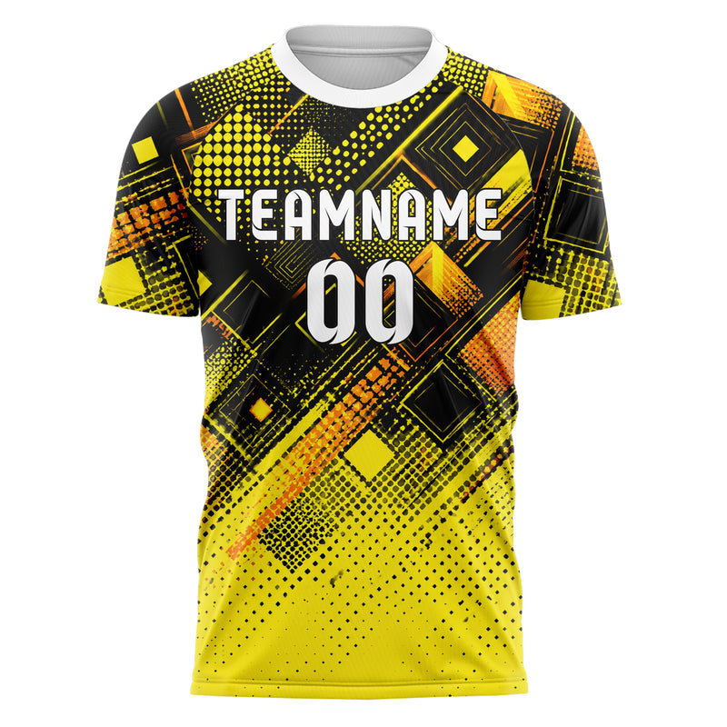 Gelb lebendiges Rauten dichter Verlauf von oben Design 01-0480 individuelles Fußballtrikot front