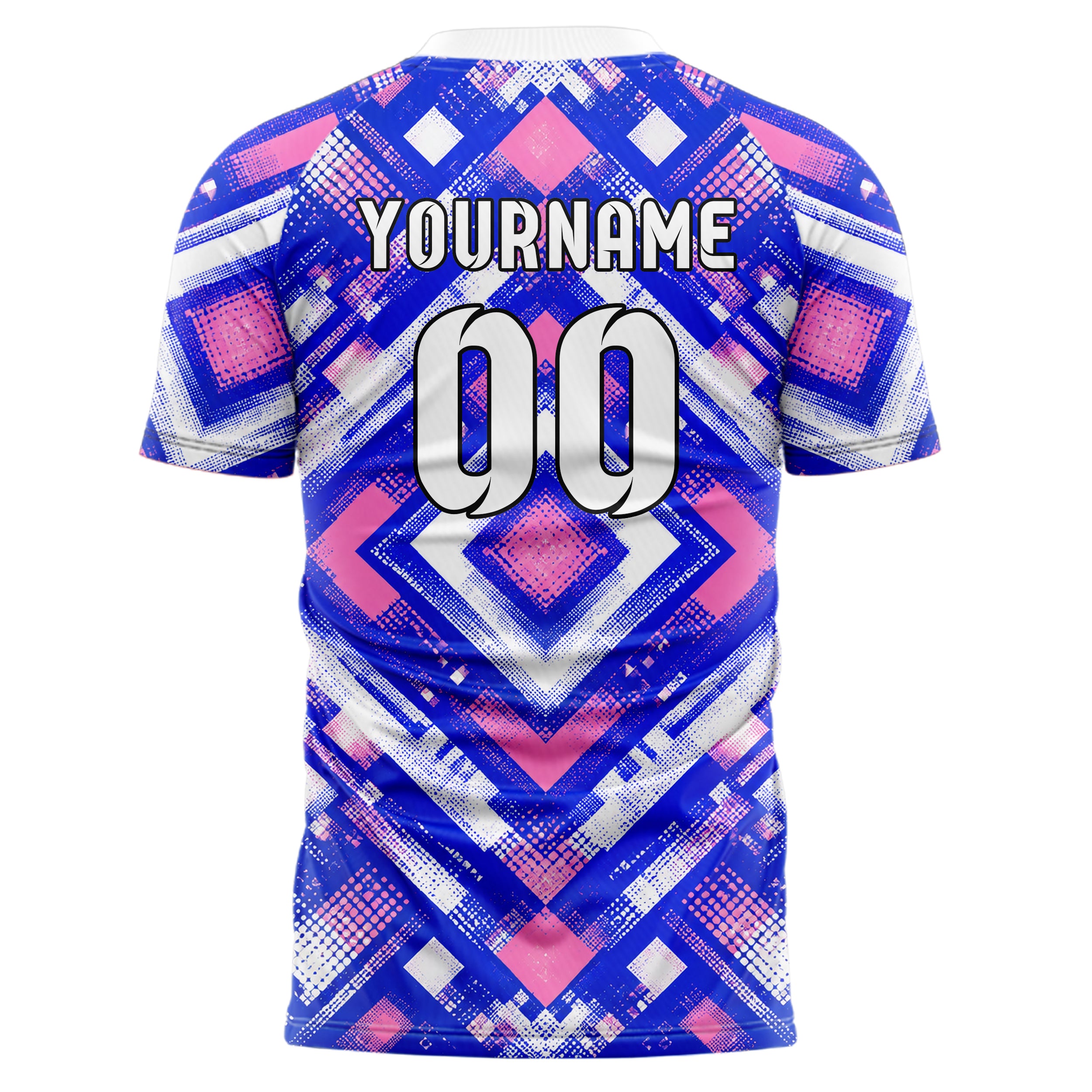 Royalblau klassisches Rauten Square Grid Design 01-0357 individuelles Fußballtrikot back