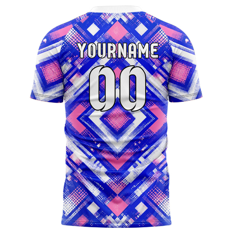 Royalblau klassisches Rauten Square Grid Design 01-0357 individuelles Fußballtrikot back