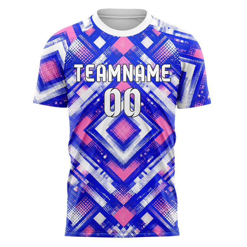 Royalblau klassisches Rauten Square Grid Design 01-0357 individuelles Fußballtrikot front