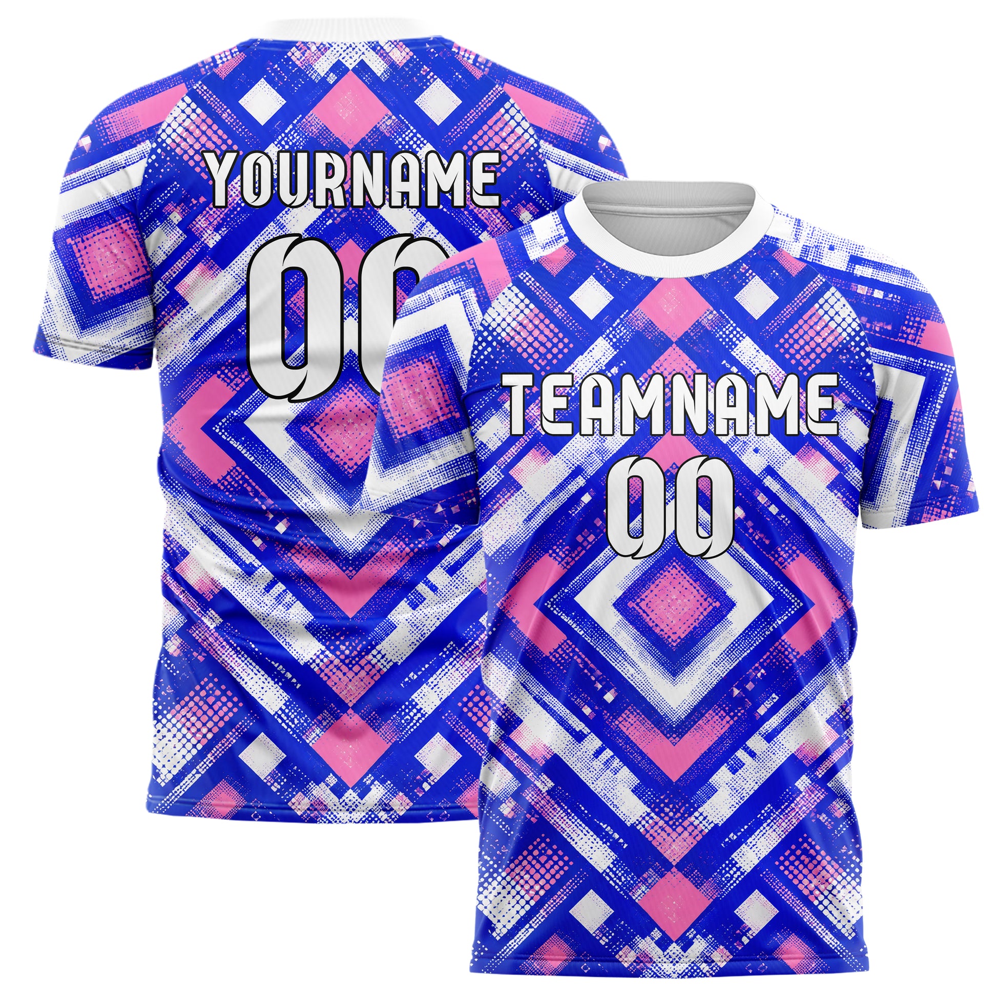 Royalblau klassisches Rauten Square Grid Design 01-0357 individuelles Fußballtrikot main