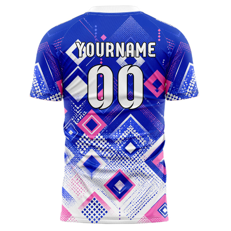 Royalblau klassisches Rauten radialer Center Fade Design 01-0345 individuelles Fußballtrikot back