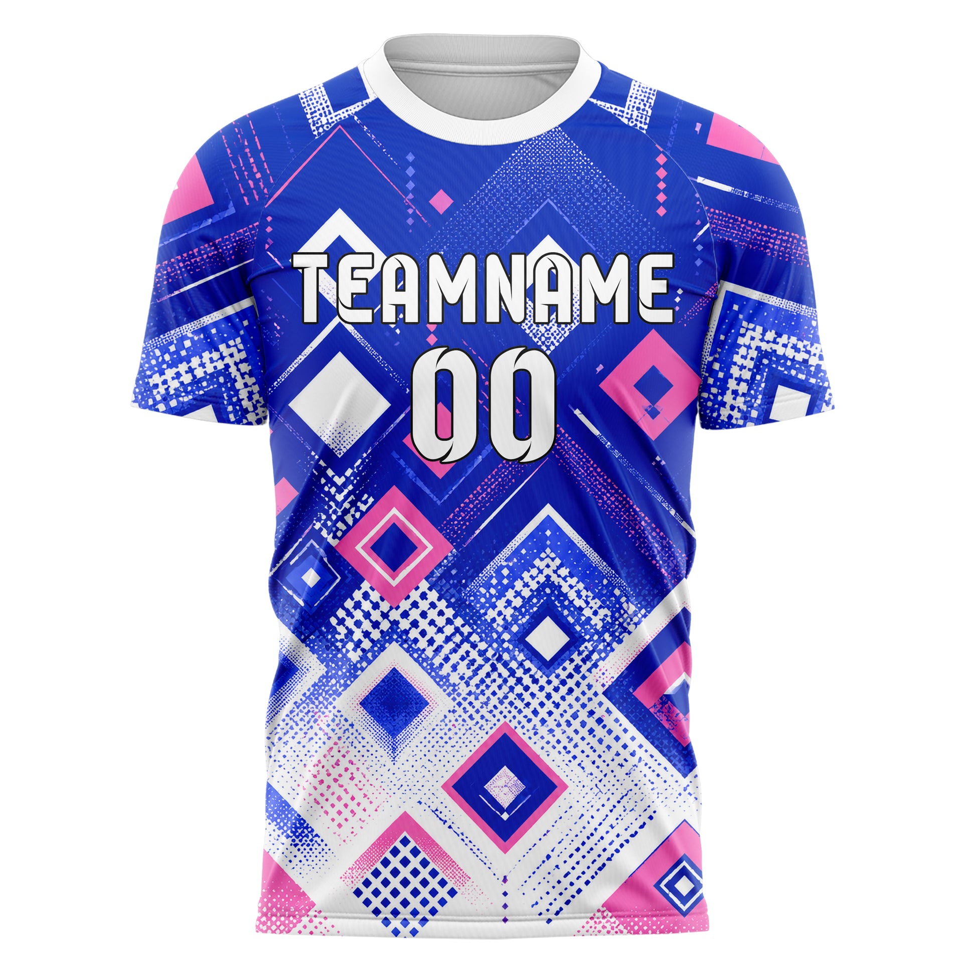 Royalblau klassisches Rauten radialer Center Fade Design 01-0345 individuelles Fußballtrikot front