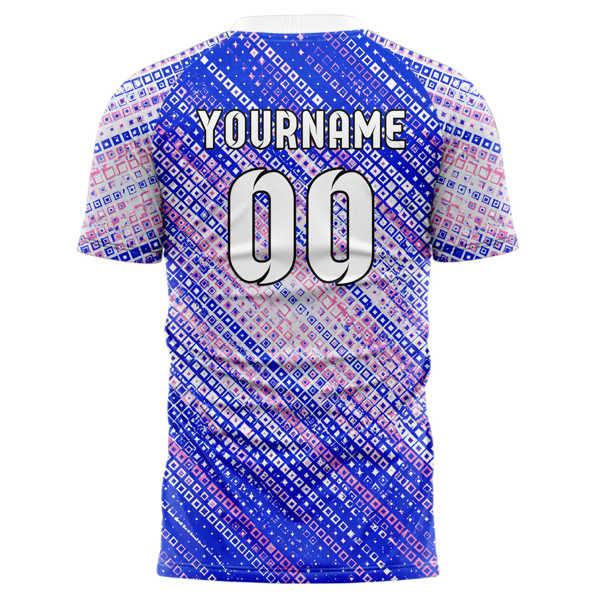 Royalblau klassisches Rauten radialer Center Fade Design 01-0441 individuelles Fußballtrikot back