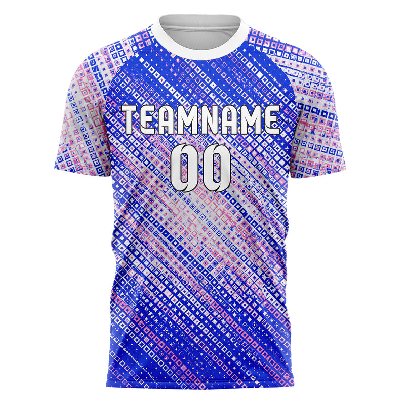 Royalblau klassisches Rauten radialer Center Fade Design 01-0441 individuelles Fußballtrikot front