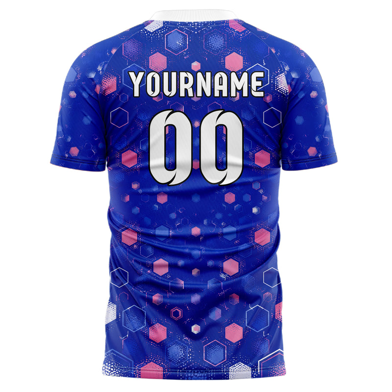 Royalblau klassisches Rauten hexagonale Panels Design 01-0150 individuelles Fußballtrikot back