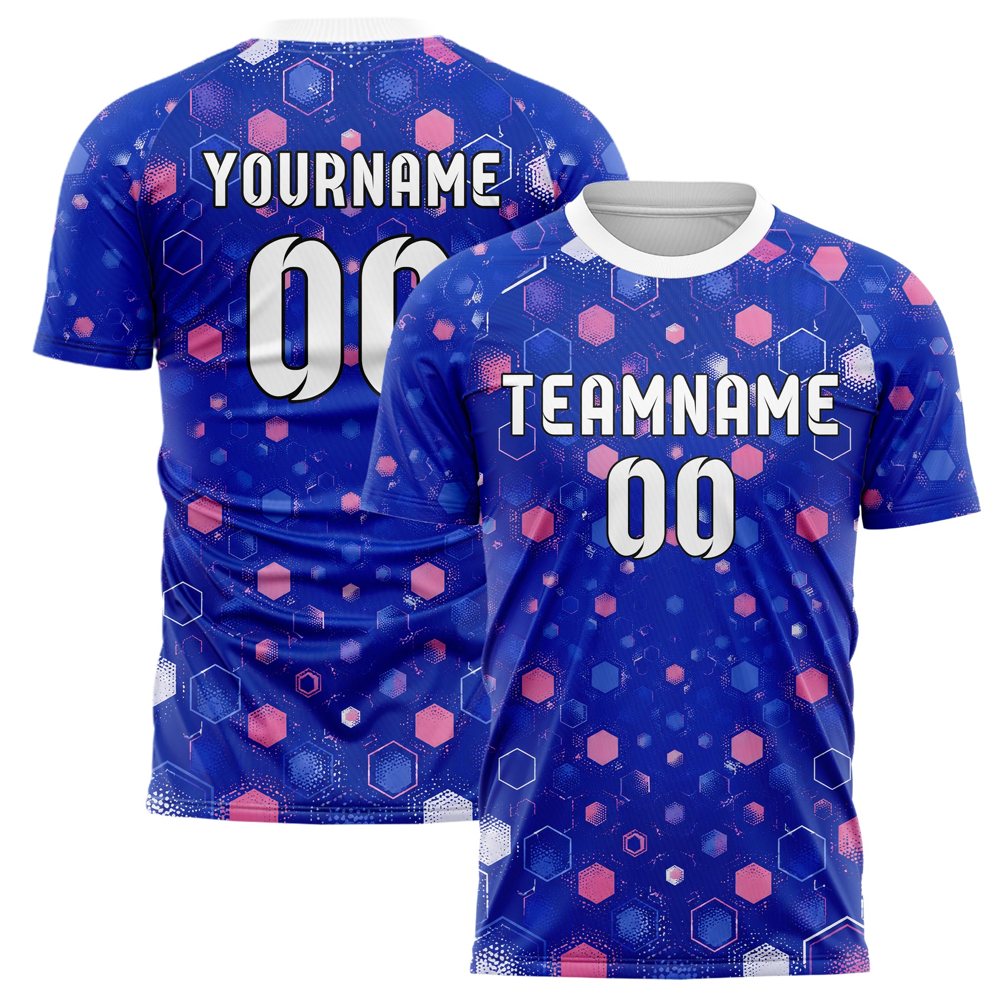 Royalblau klassisches Rauten hexagonale Panels Design 01-0150 individuelles Fußballtrikot main