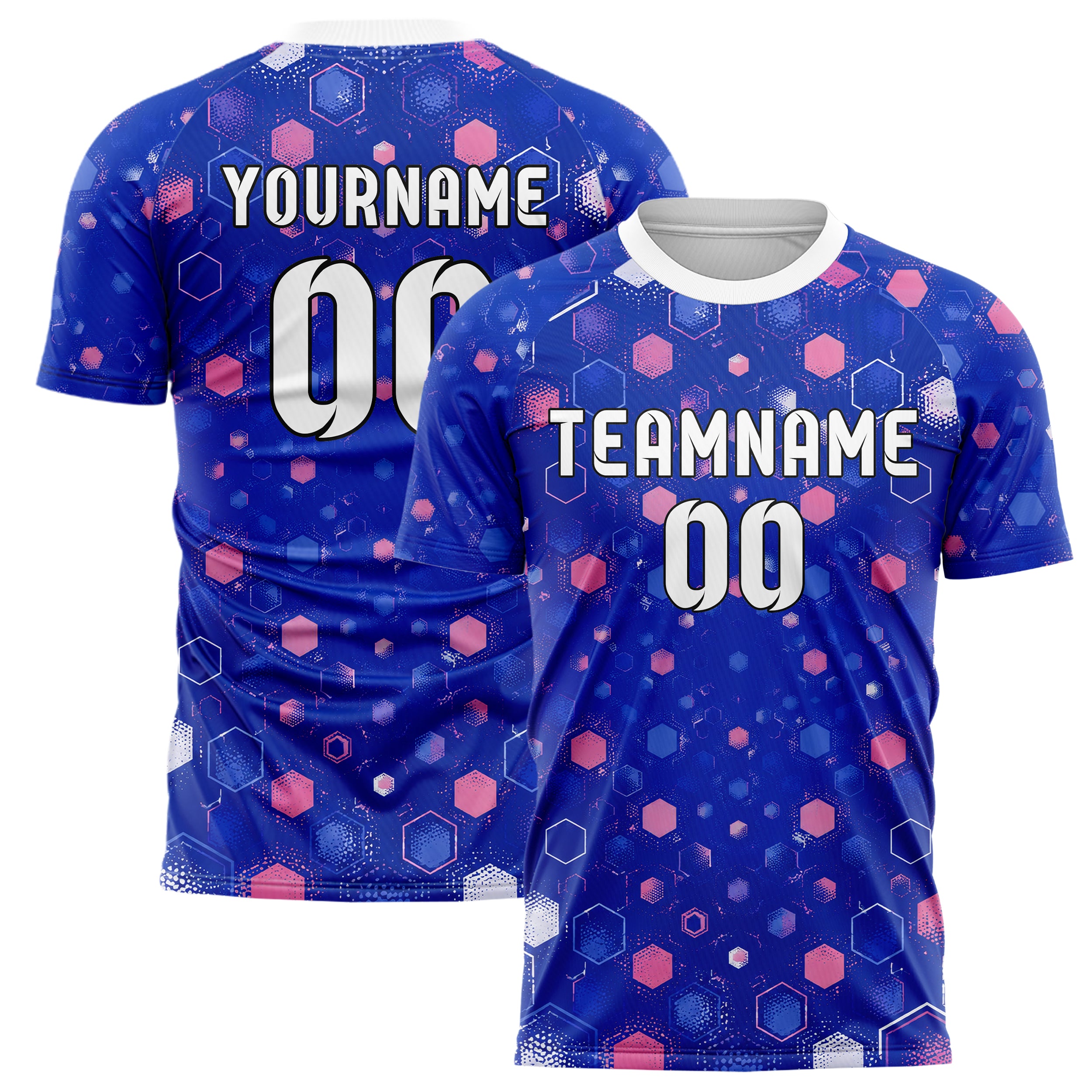 Royalblau klassisches Rauten hexagonale Panels Design 01-0150 individuelles Fußballtrikot main