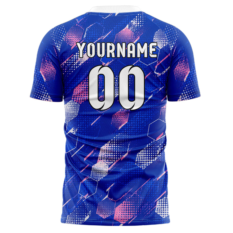 Royalblau klassisches Rauten hexagonale Panels Design 01-0366 individuelles Fußballtrikot back