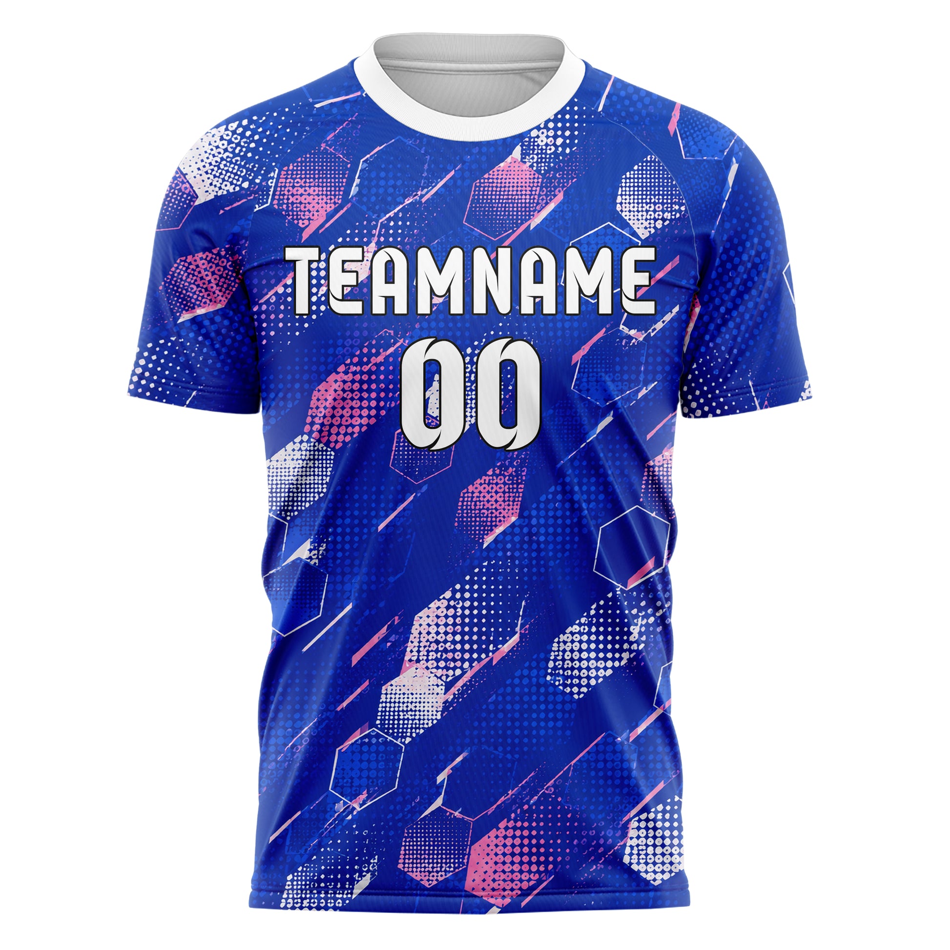 Royalblau klassisches Rauten hexagonale Panels Design 01-0366 individuelles Fußballtrikot front