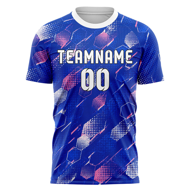 Royalblau klassisches Rauten hexagonale Panels Design 01-0366 individuelles Fußballtrikot front