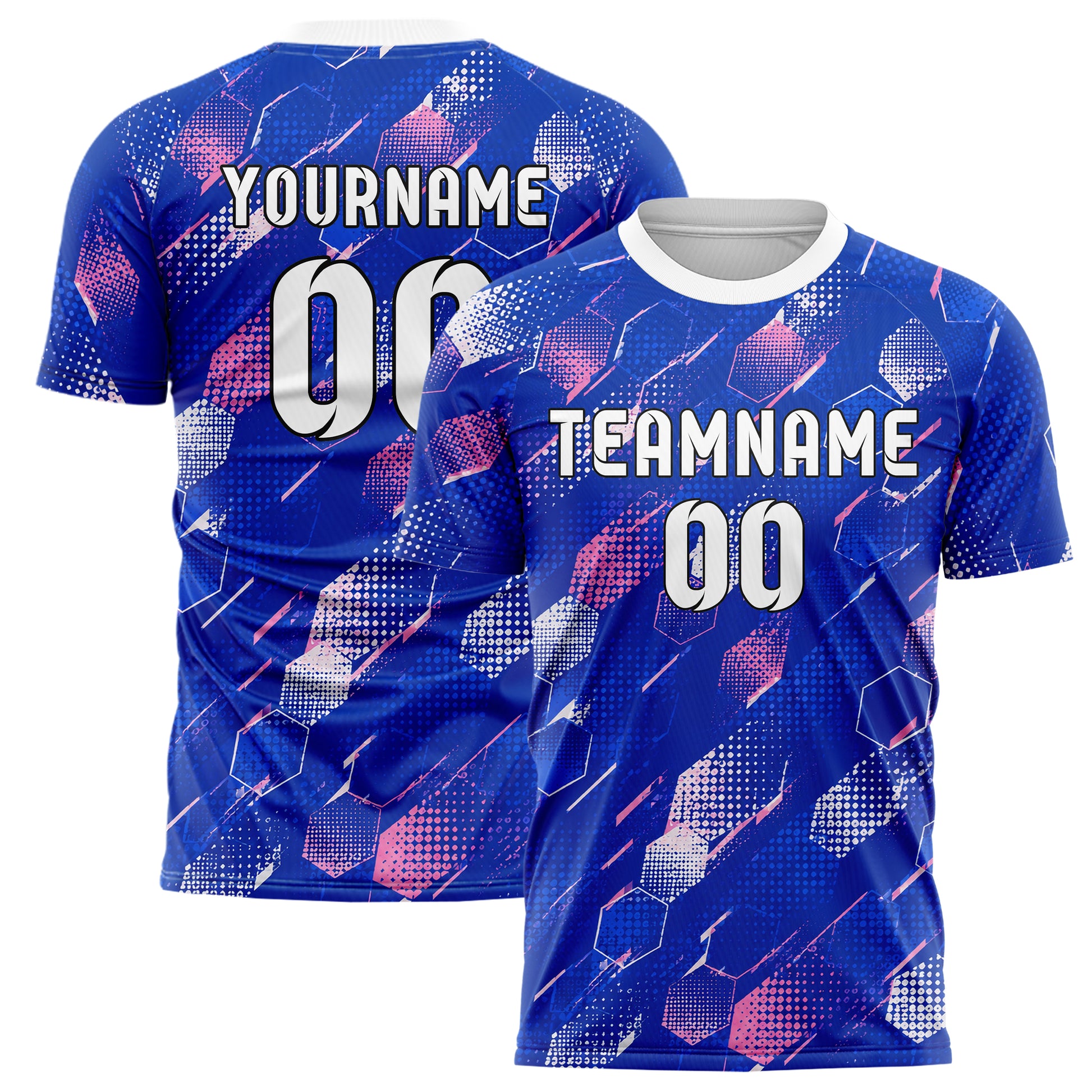 Royalblau klassisches Rauten hexagonale Panels Design 01-0366 individuelles Fußballtrikot main