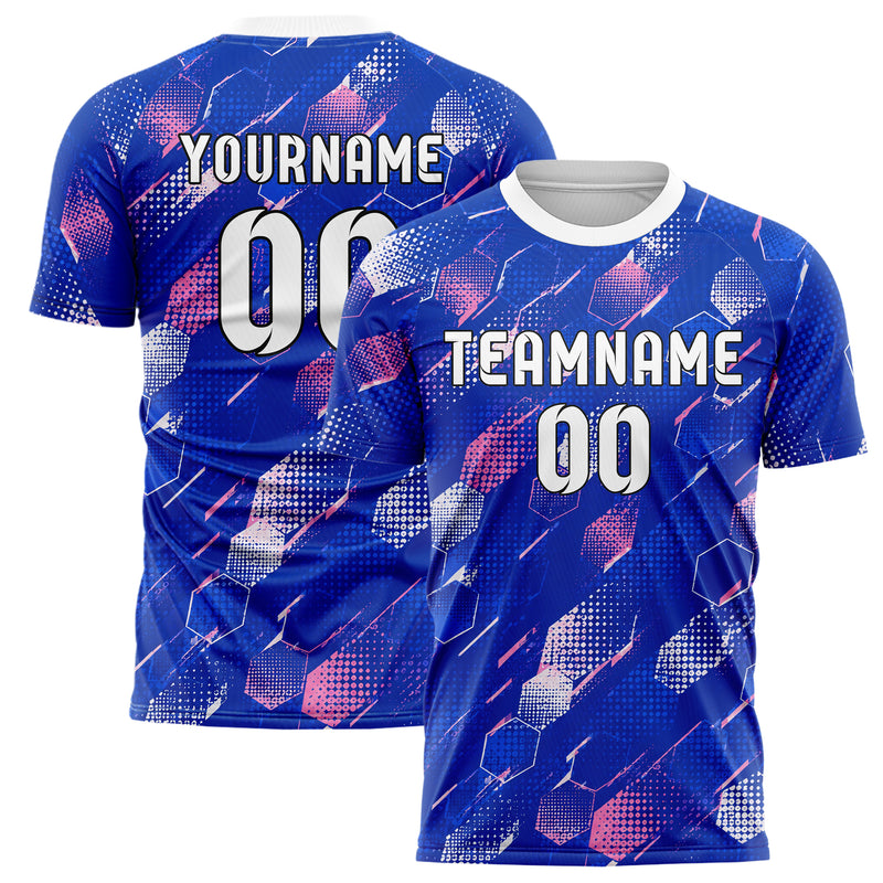 Royalblau klassisches Rauten hexagonale Panels Design 01-0366 individuelles Fußballtrikot main